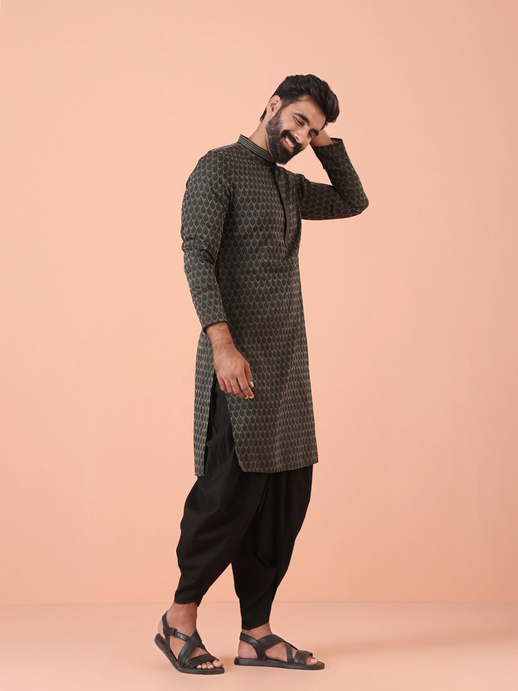 Black Silk Blend Jacquard Kurta - Image 3