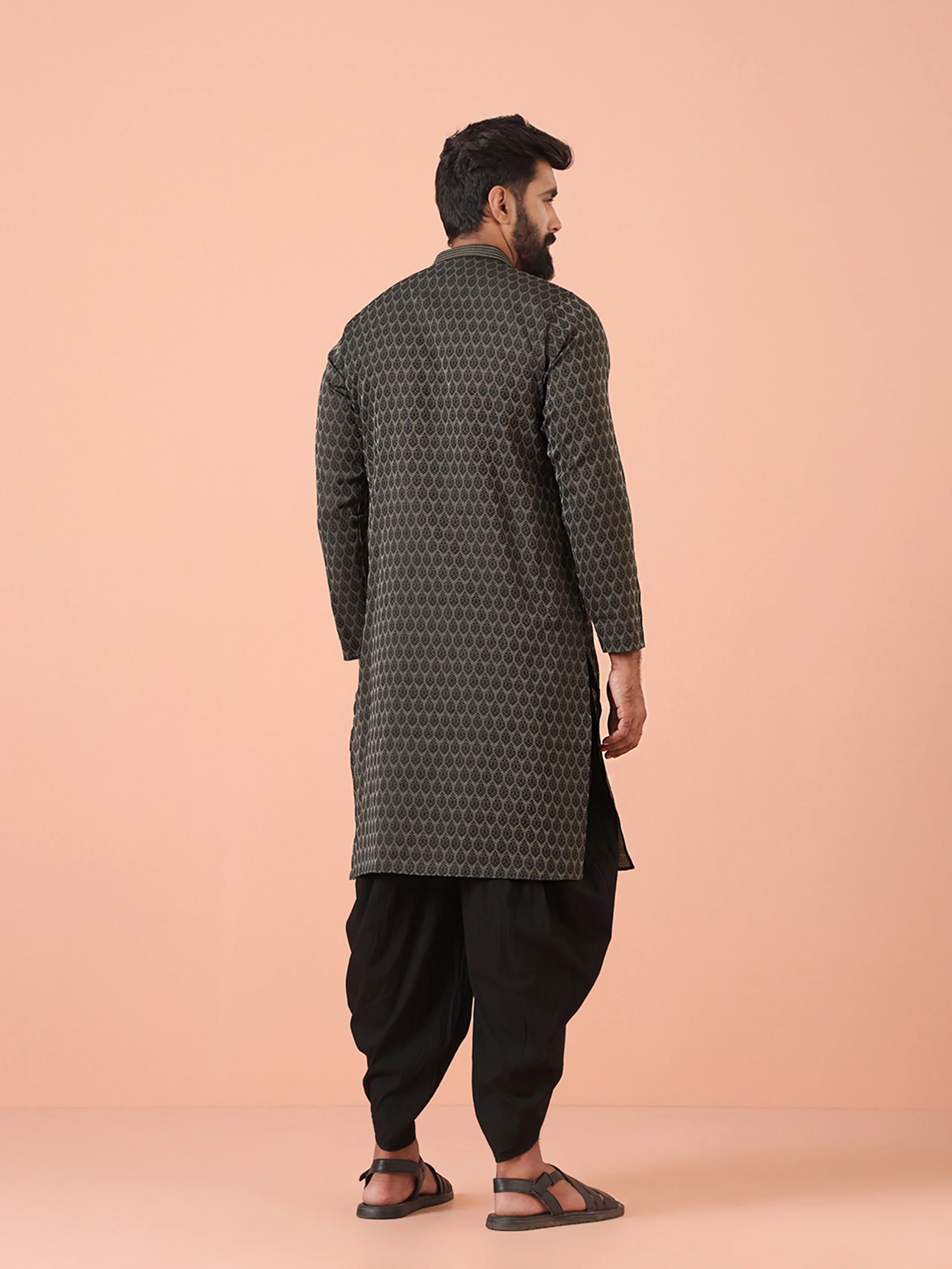 Black Silk Blend Jacquard Kurta - Image 4