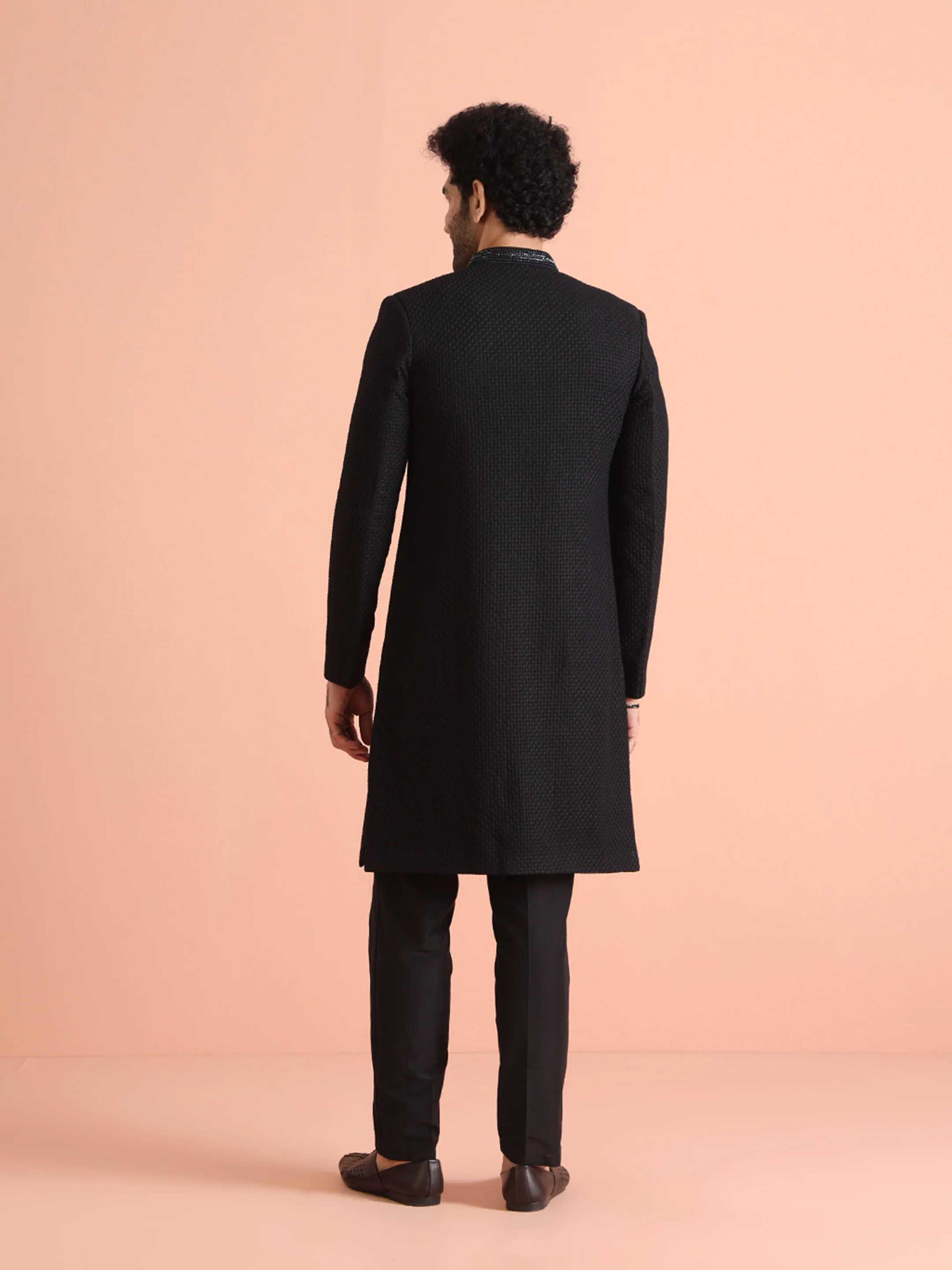 Men Black Heavy Thread Work Indo Western Trouser Set - Image 4