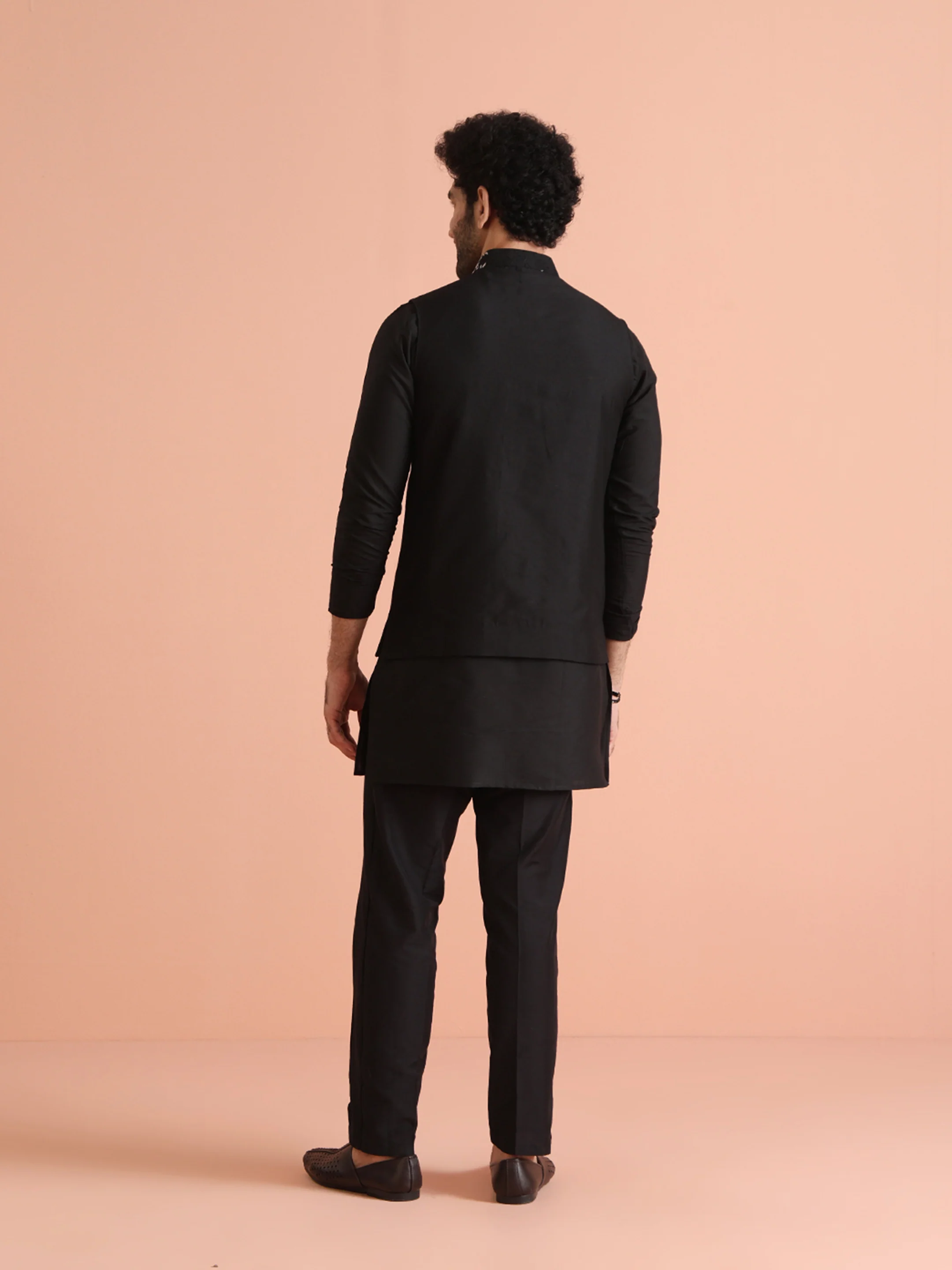 Black Thread Work Jacket Kurta Trouser Set - Image 5
