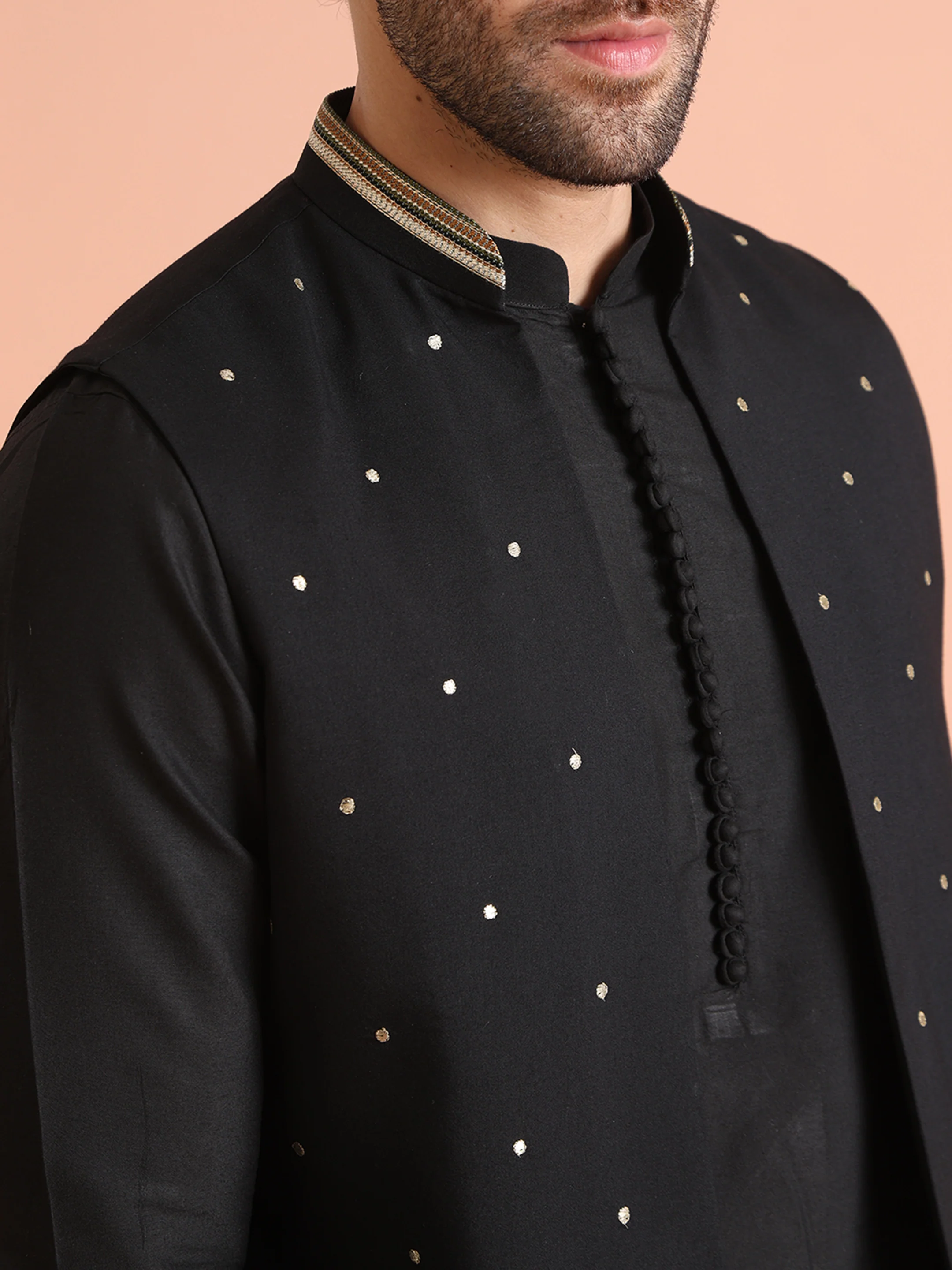 Black Embroidered Jacket Kurta Trouser Set - Image 7
