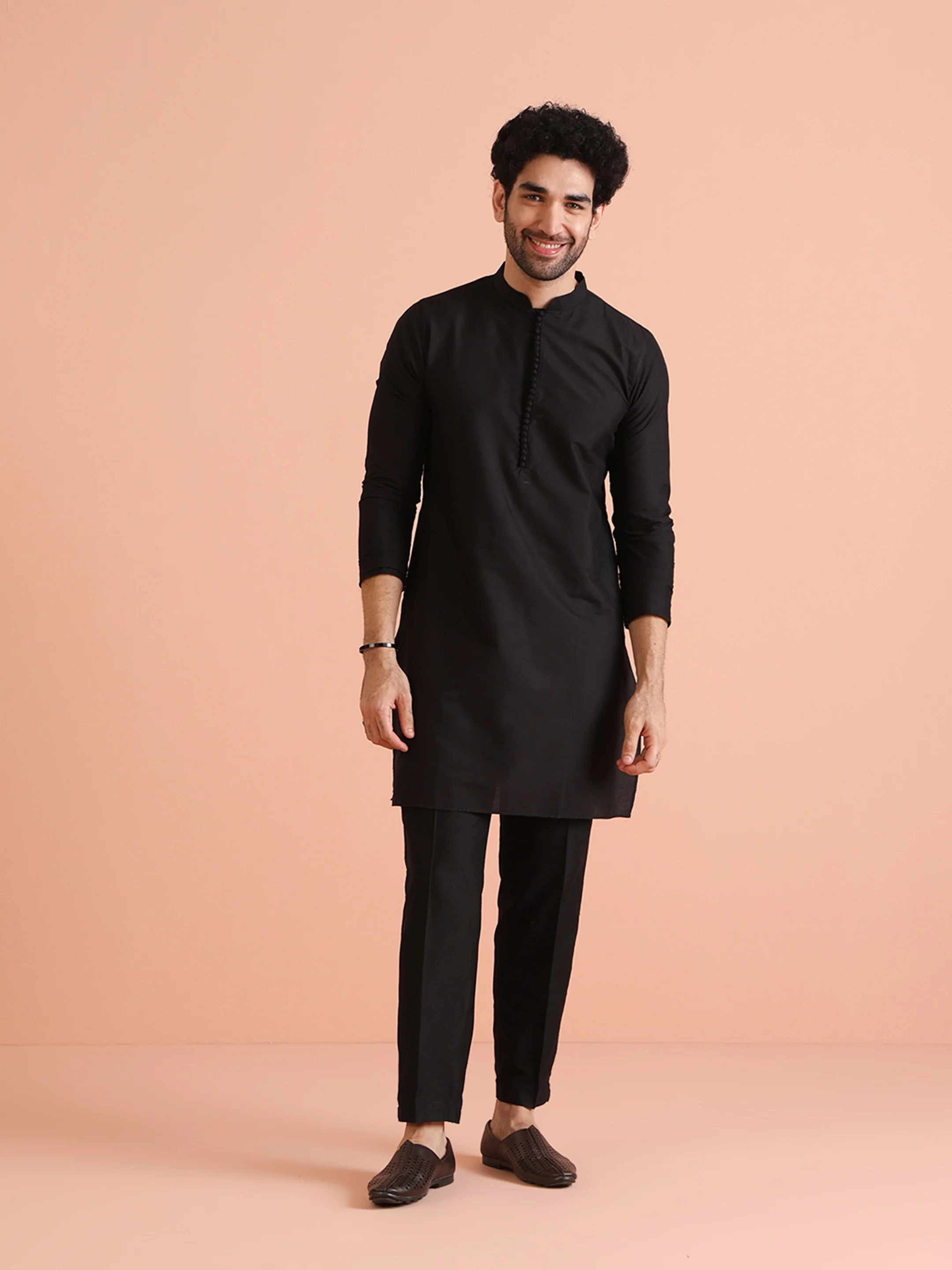 Black Embroidered Jacket Kurta Trouser Set - Image 8