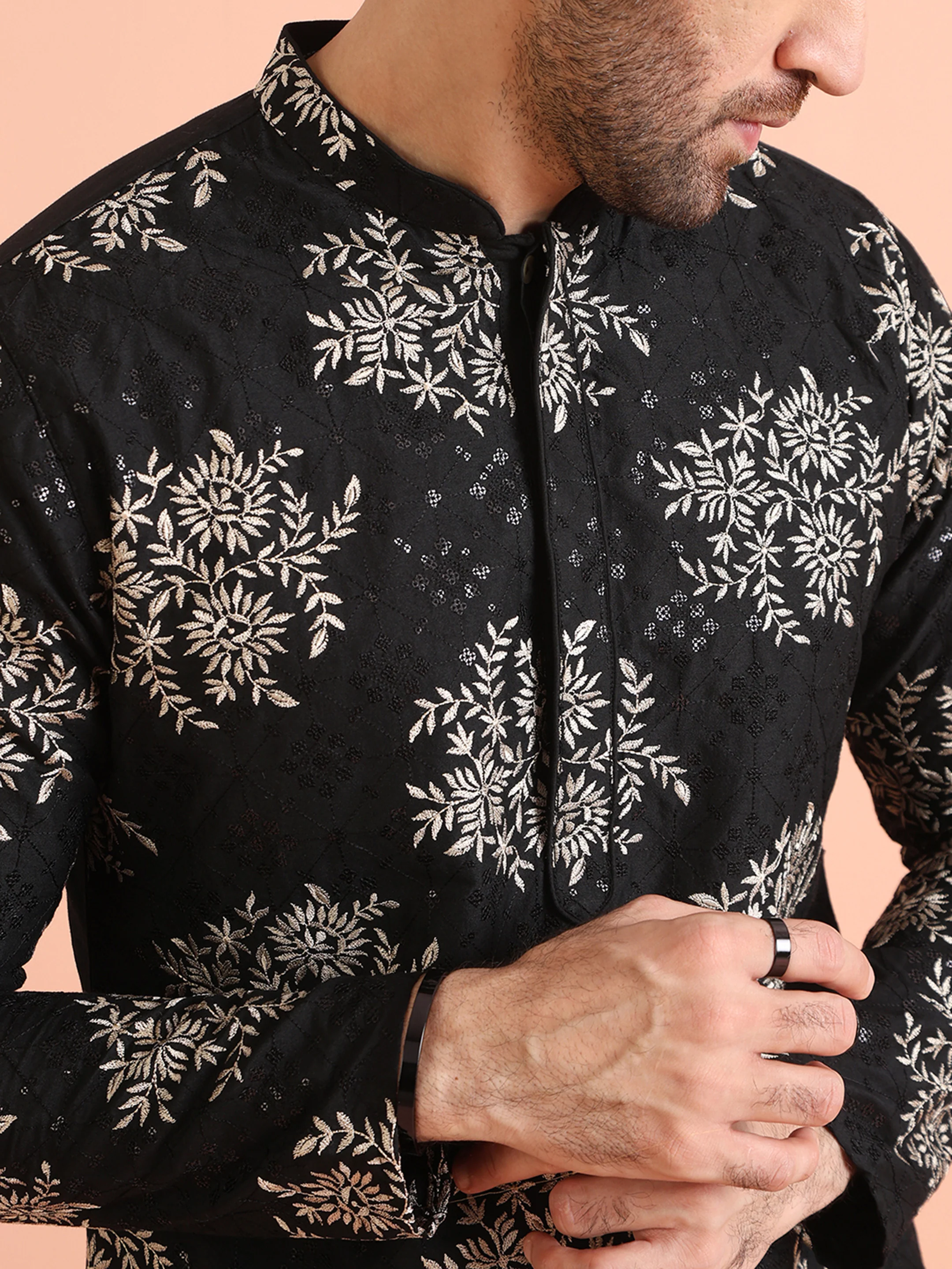 Black & Silver Floral embroidery Kurta - Image 6