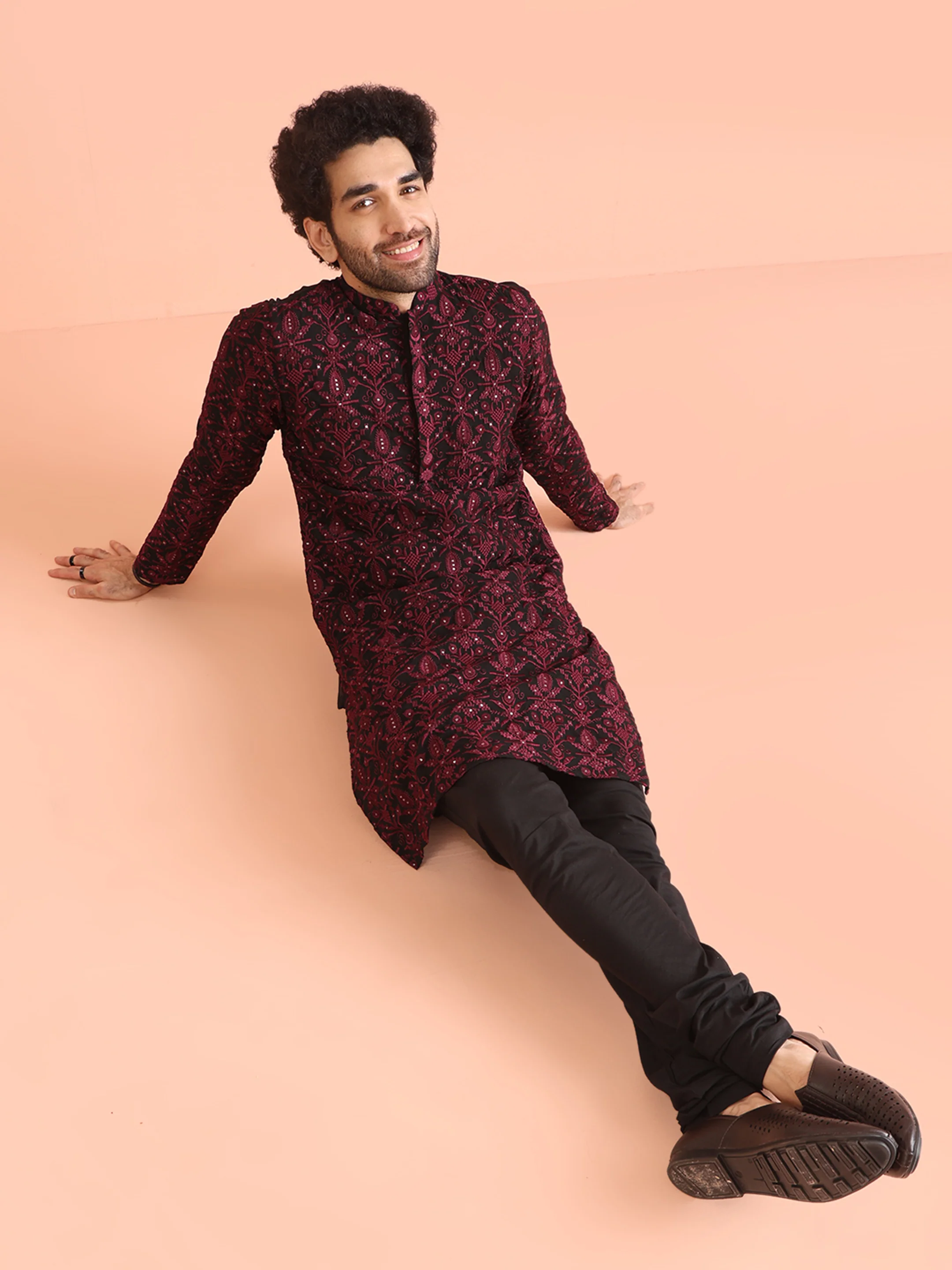 Black & Maroon Embroidered Kurta â€“ Festive & Wedding Wear - Image 8