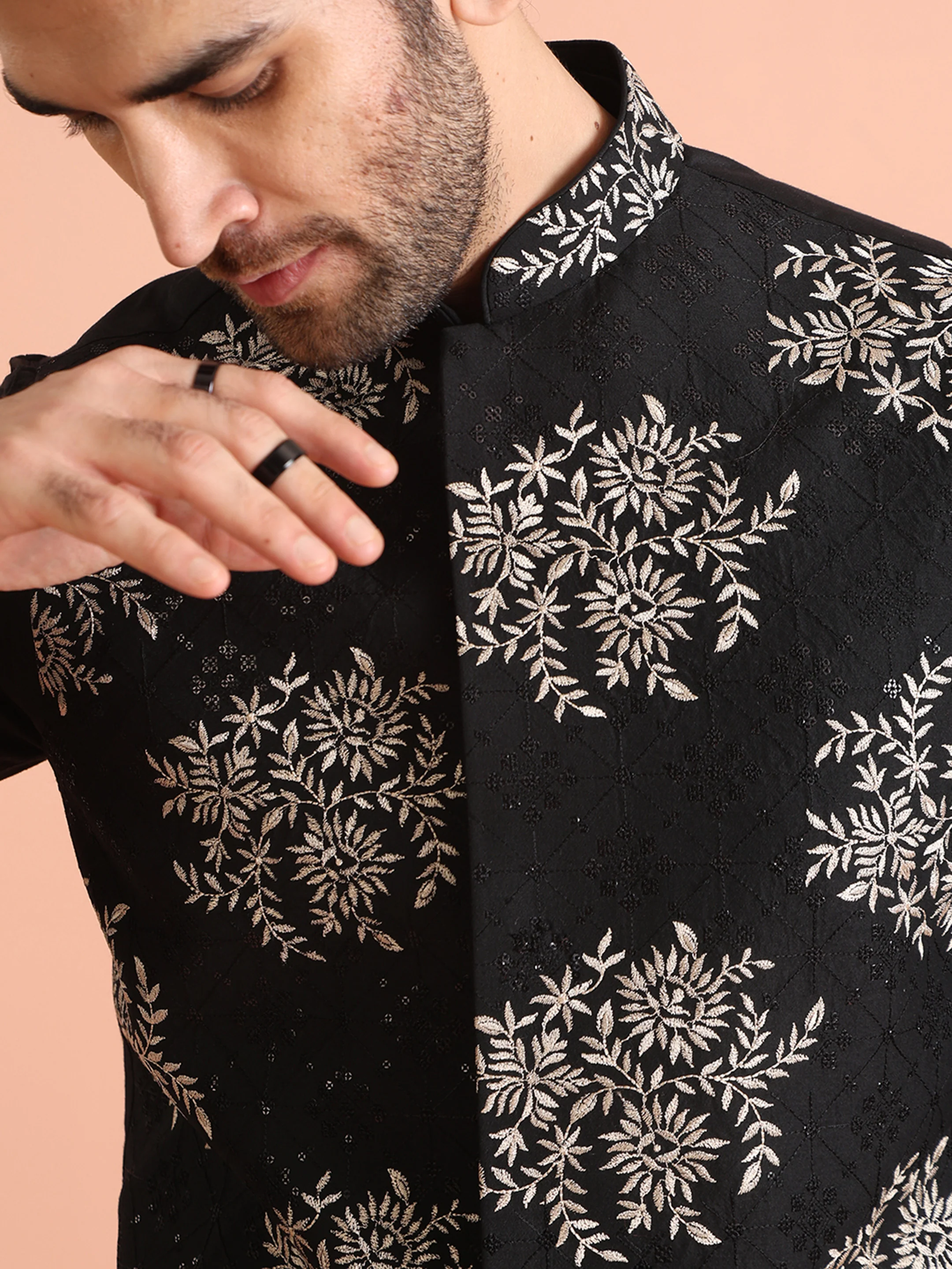 Black Embroidered Nehru Jacket - Image 5
