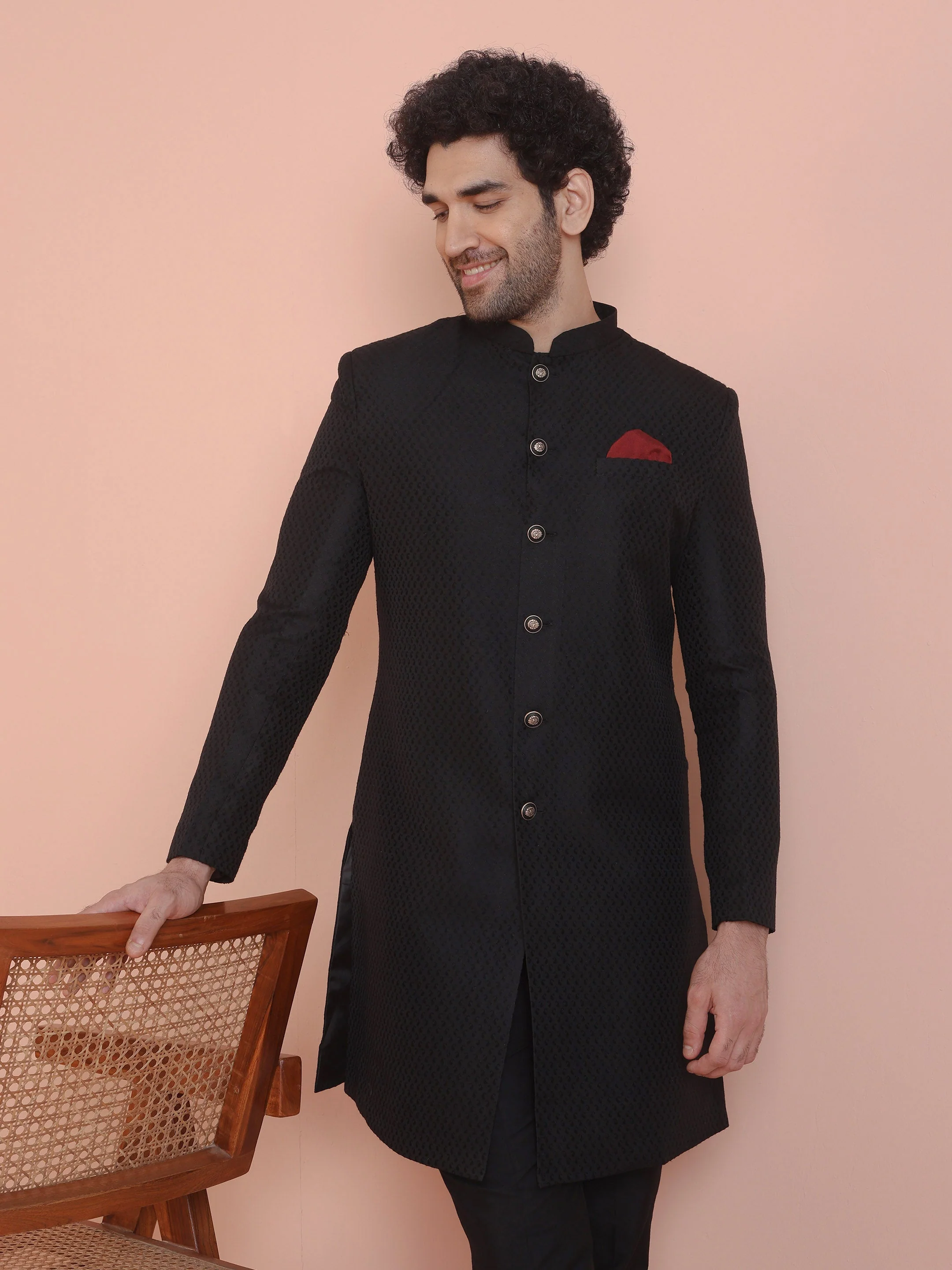 Men Black Indowestern Trouser Set - Image 7