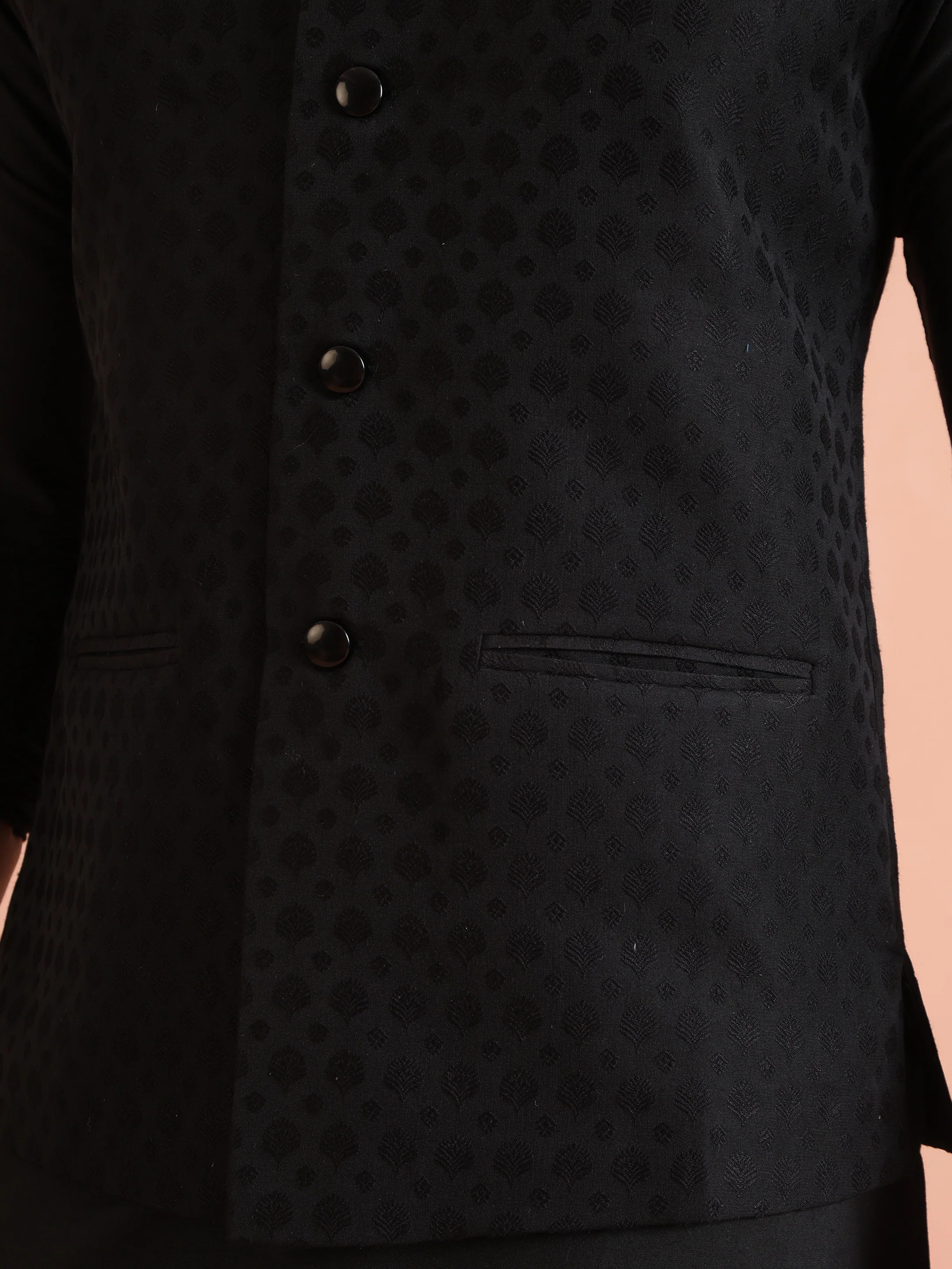 Black Jacquard Woven Jacket Kurta Trouser Set - Image 6