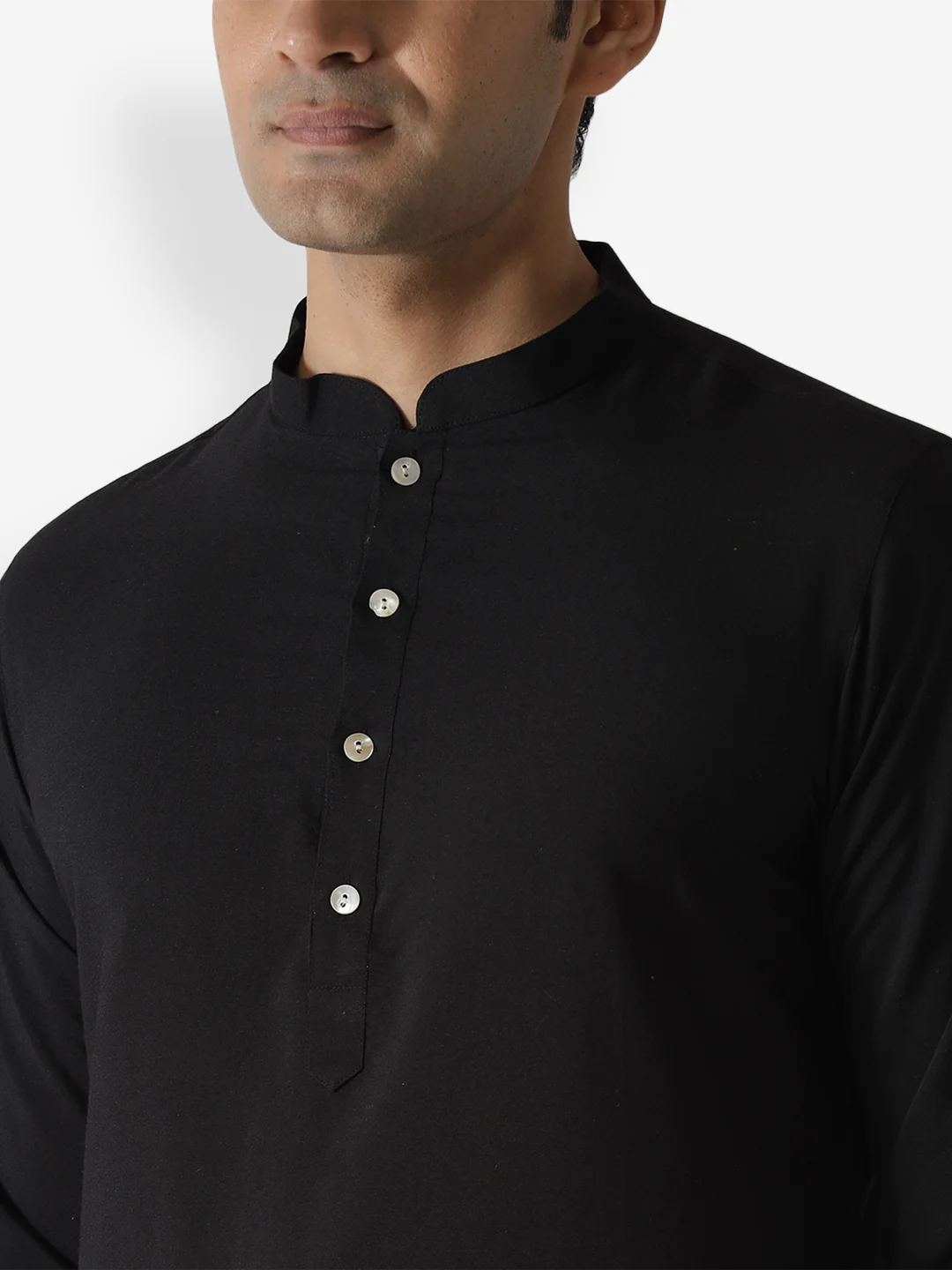 Black Cotton Silk Solid Kurta Churidar Set - Image 5