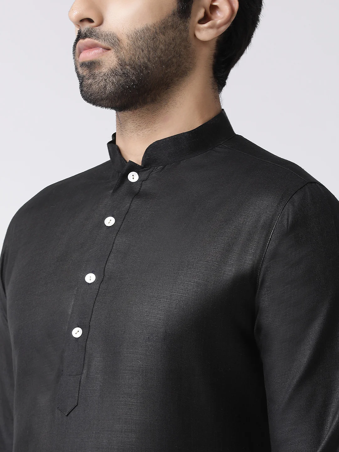 Black Silk Blend Solid Kurta Churidar Set - Image 4