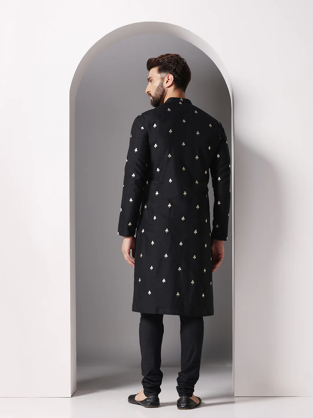 Black Embroidered Kurta Churidar Set - Image 4