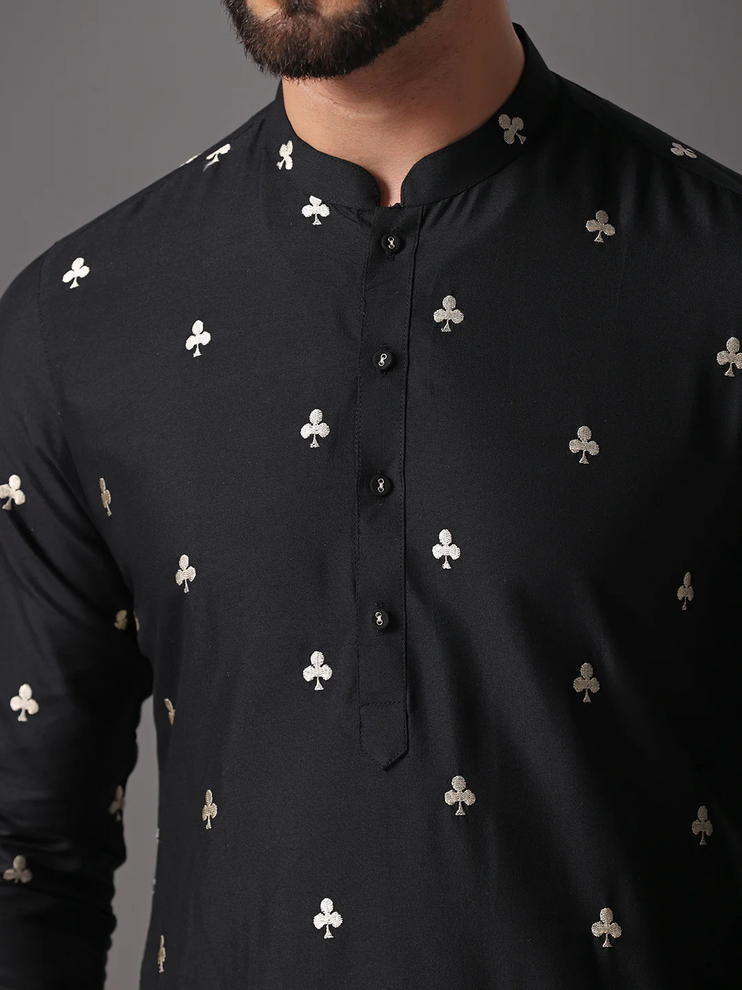 Black Embroidered Kurta Churidar Set - Image 5