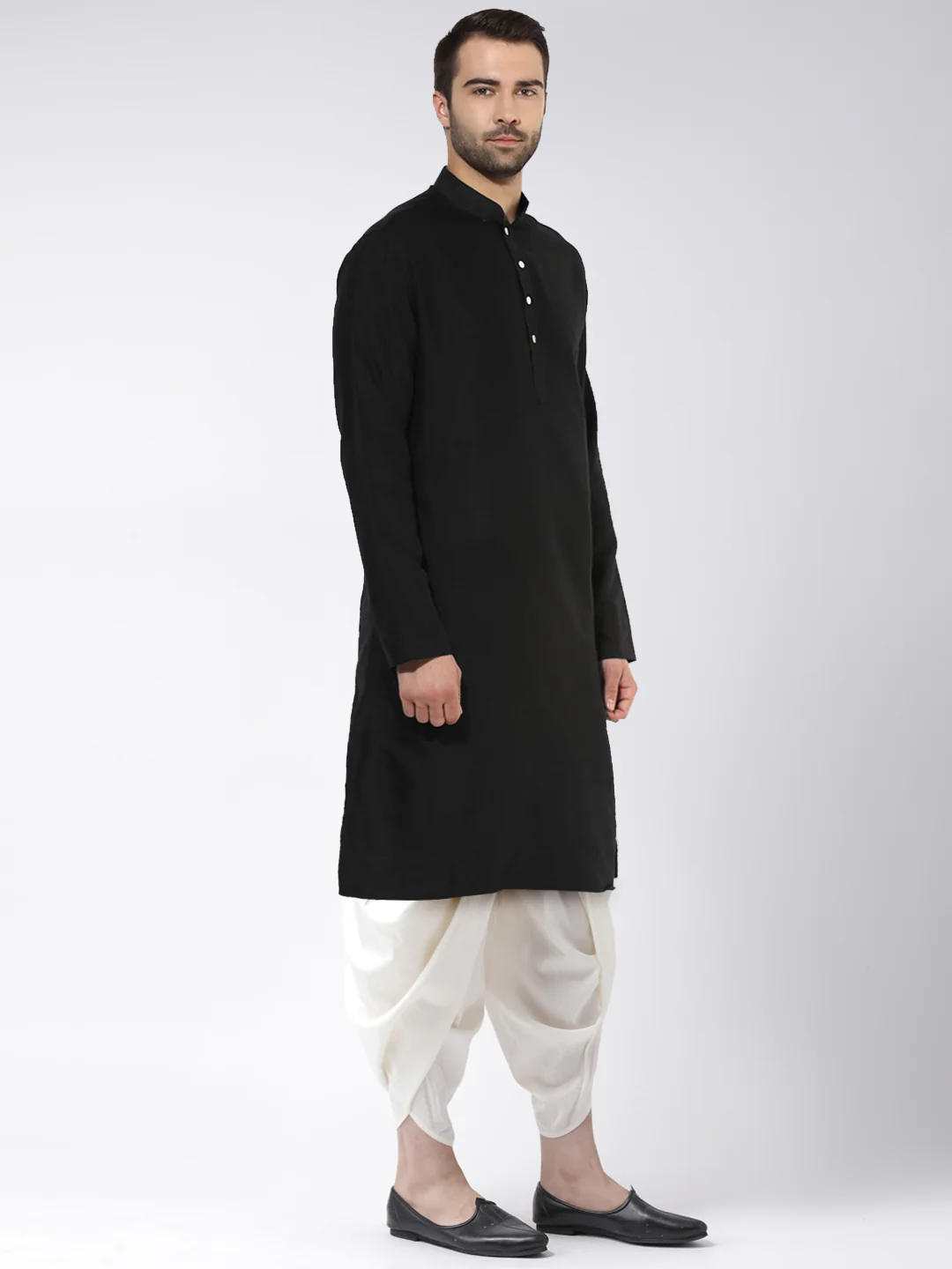 Black Cotton Silk Solid Kurta Dhoti Set - Image 2