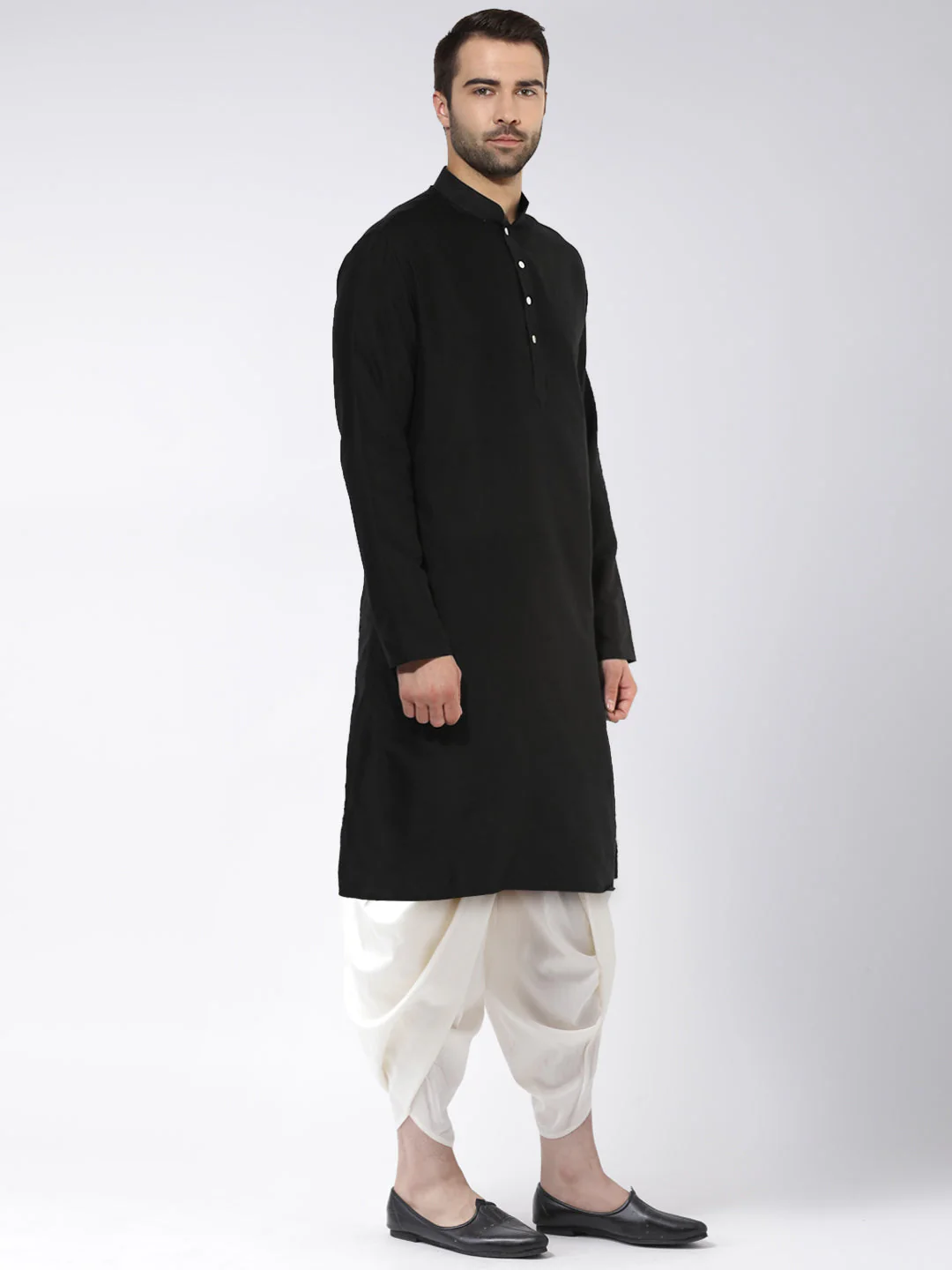 Black Cotton Silk Solid Kurta Dhoti Set - Image 2