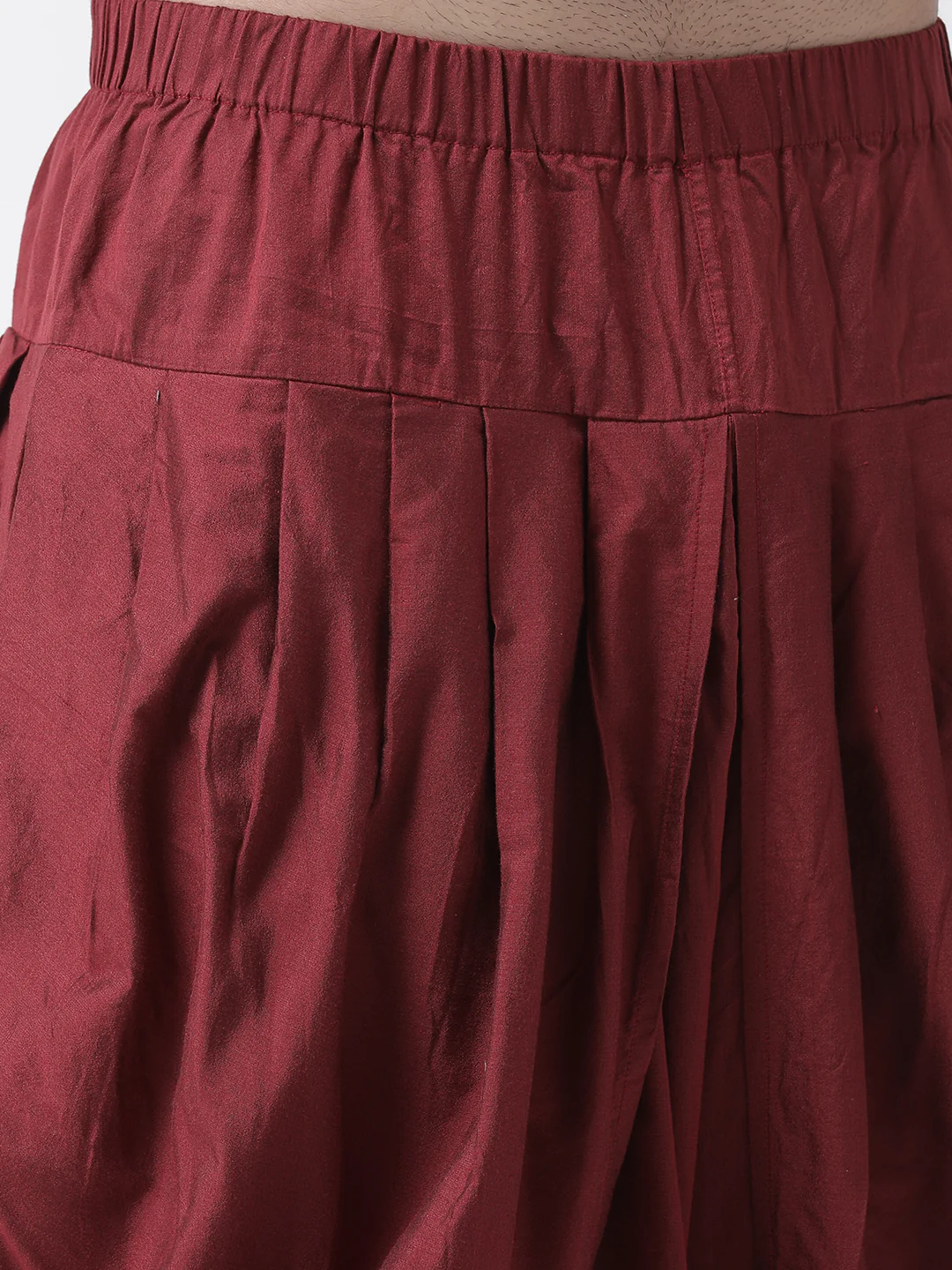 Black Silk Kurta with Maroon Dhoti - Image 5