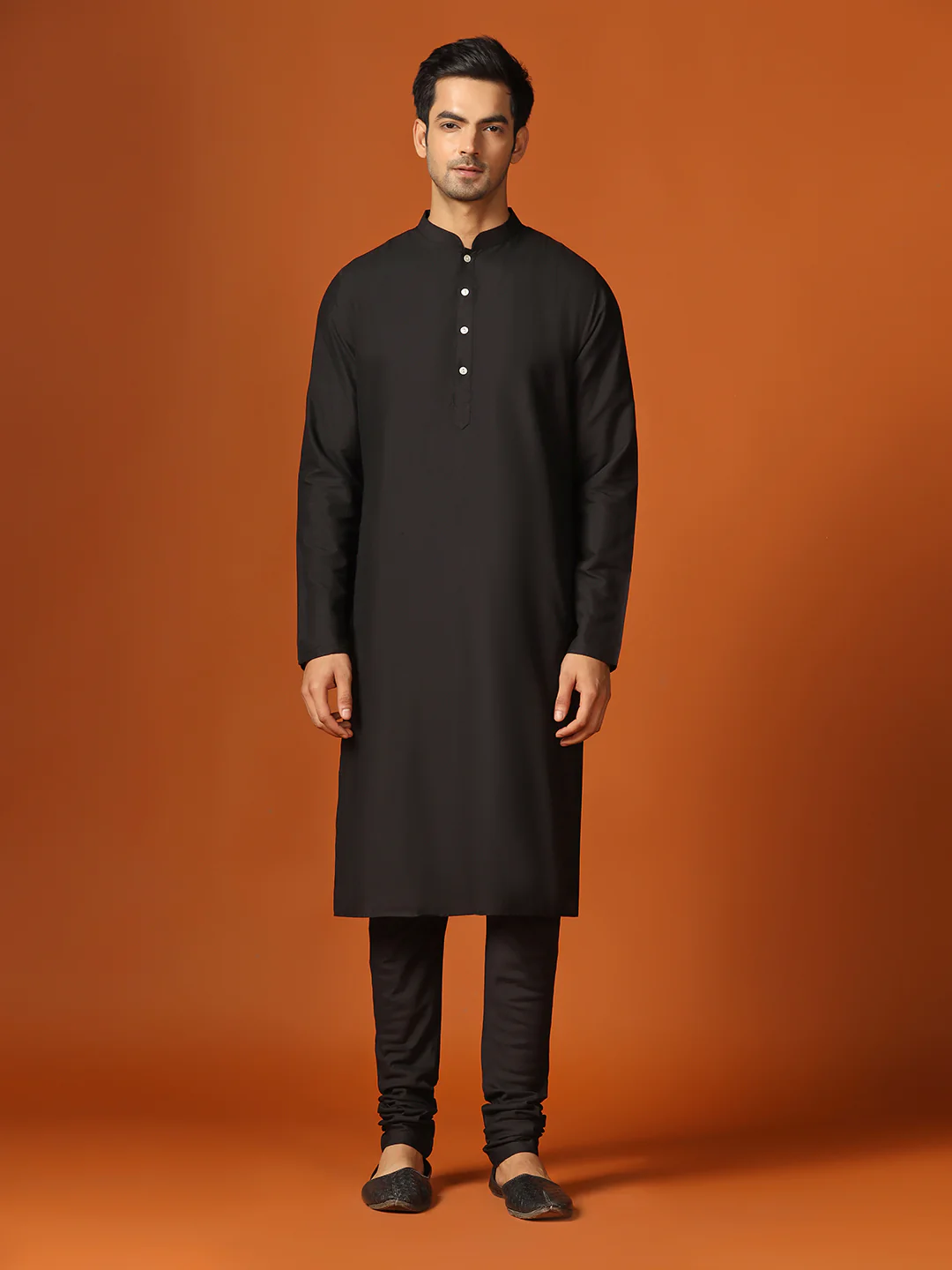 Men Black Cut Dana Embroidered Kurta Indowestern Churidar Set - Image 6