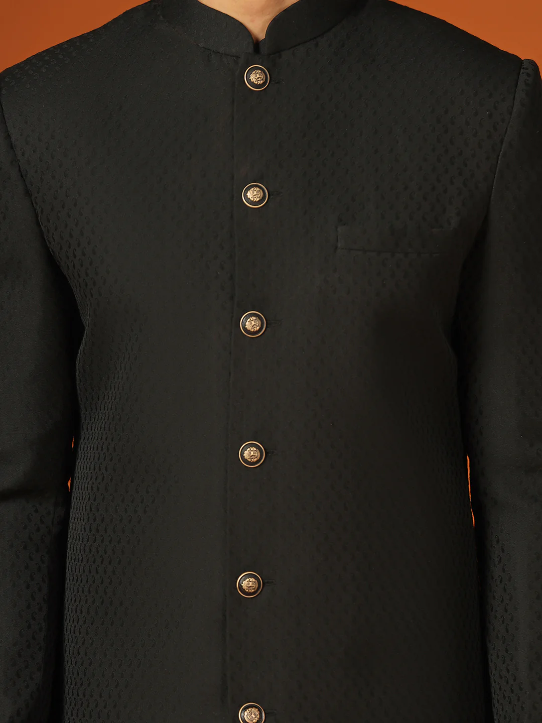 Men Black Textured Kurta Indowestern Trouser Set - Image 5