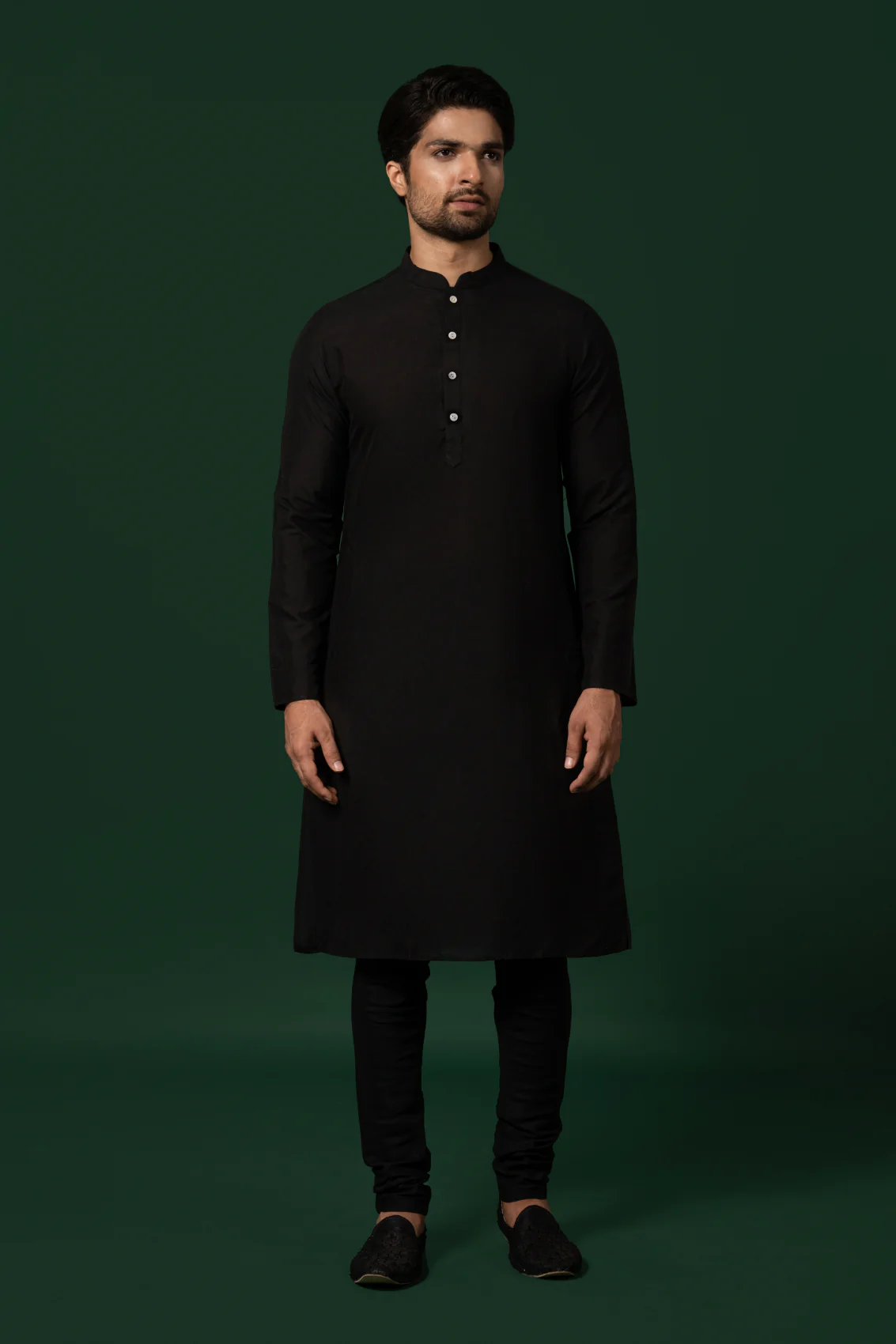Men Black Kurta Jacket Churidar Set - Image 5