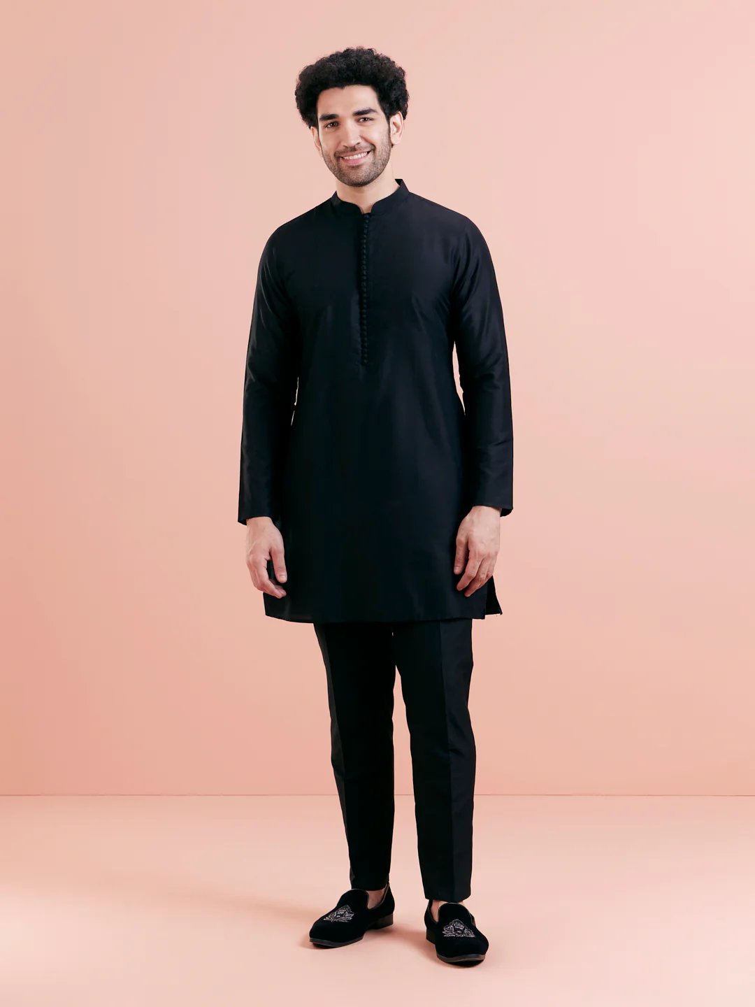 Navy Floral Nehru Jacket Kurta Trouser Set - Image 6