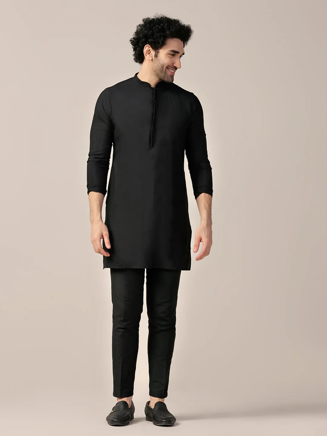 Black Metallic Tape Work Nehru Jacket Set - Image 5