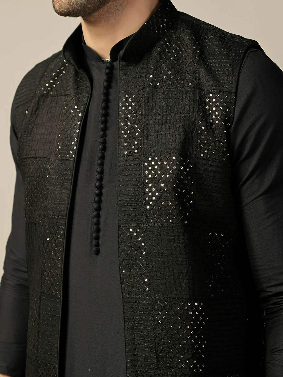 Black Embroidered Nehru Jacket Kurta Trouser Set - Image 5