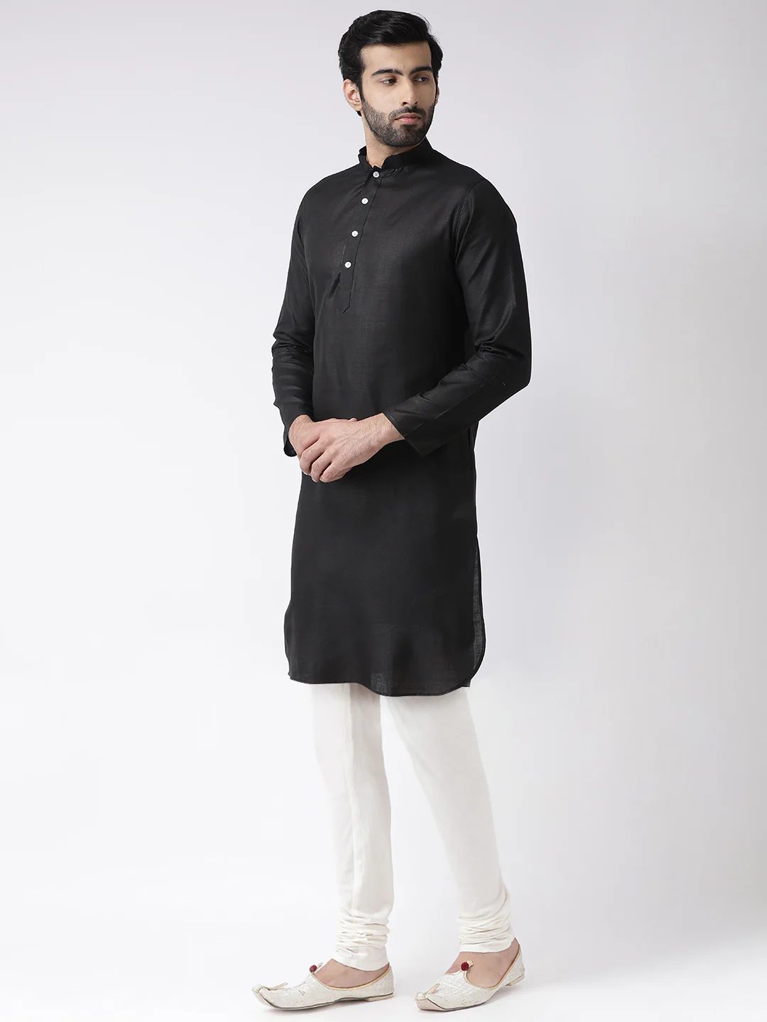 Men Black Solid Dyed Kurta - Image 2