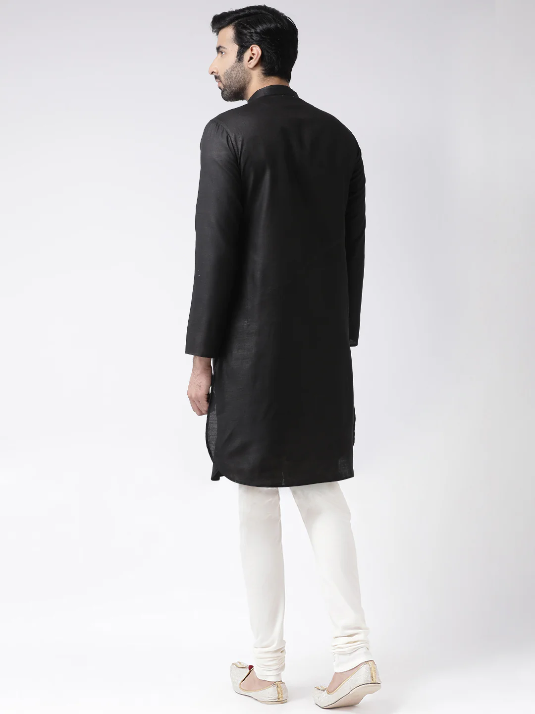 Men Black Solid Dyed Kurta - Image 3