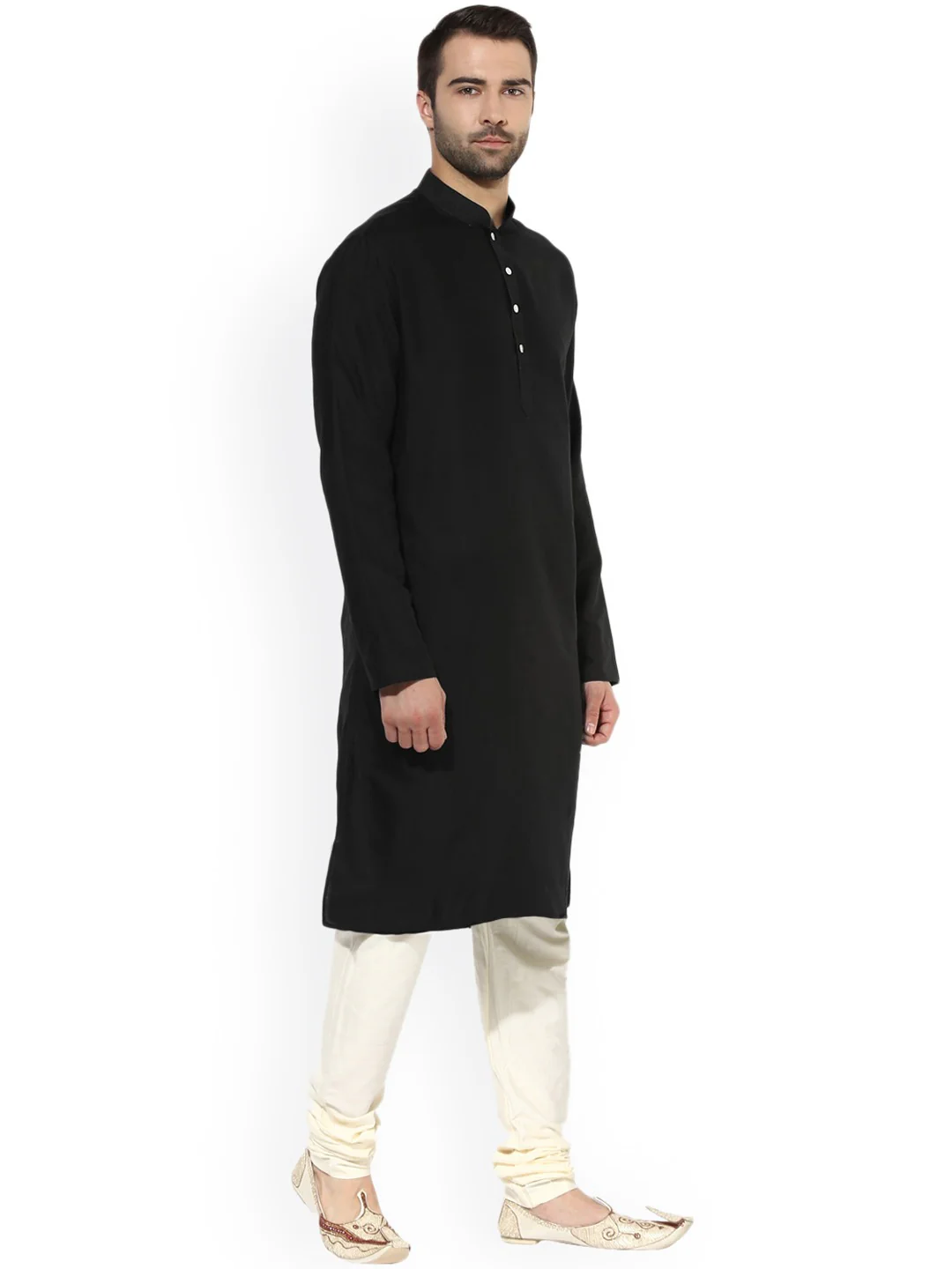 Black Cotton Plain Kurta - Image 2
