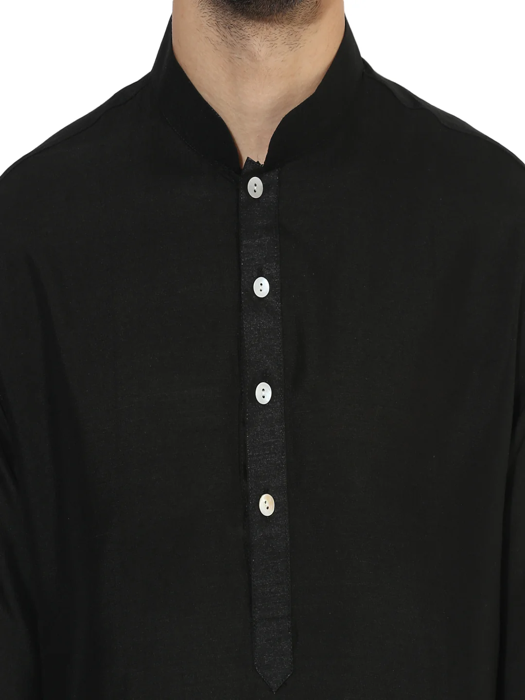 Black Cotton Plain Kurta - Image 4