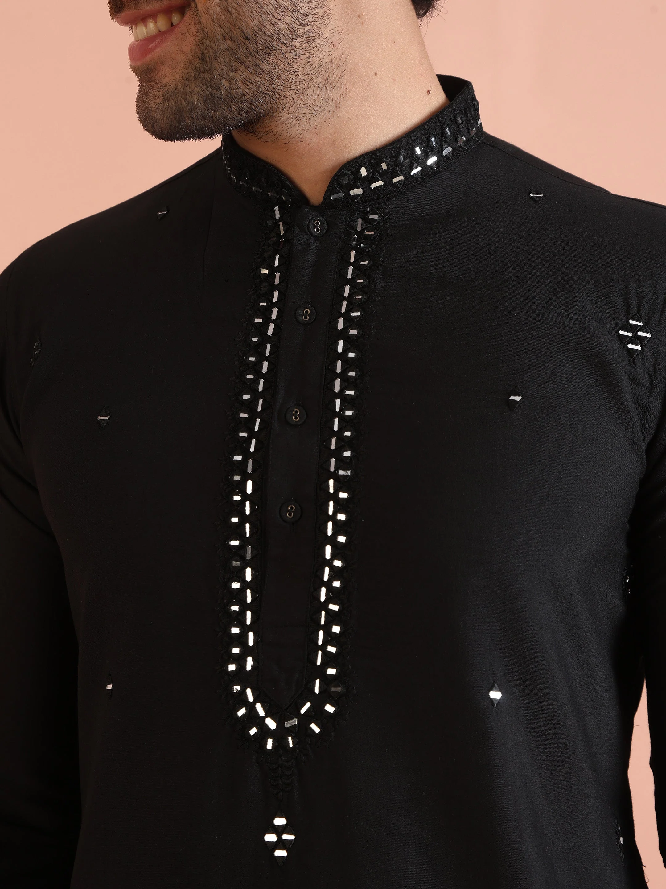 Black Cotton Silk Mirror Work Kurta - Image 22
