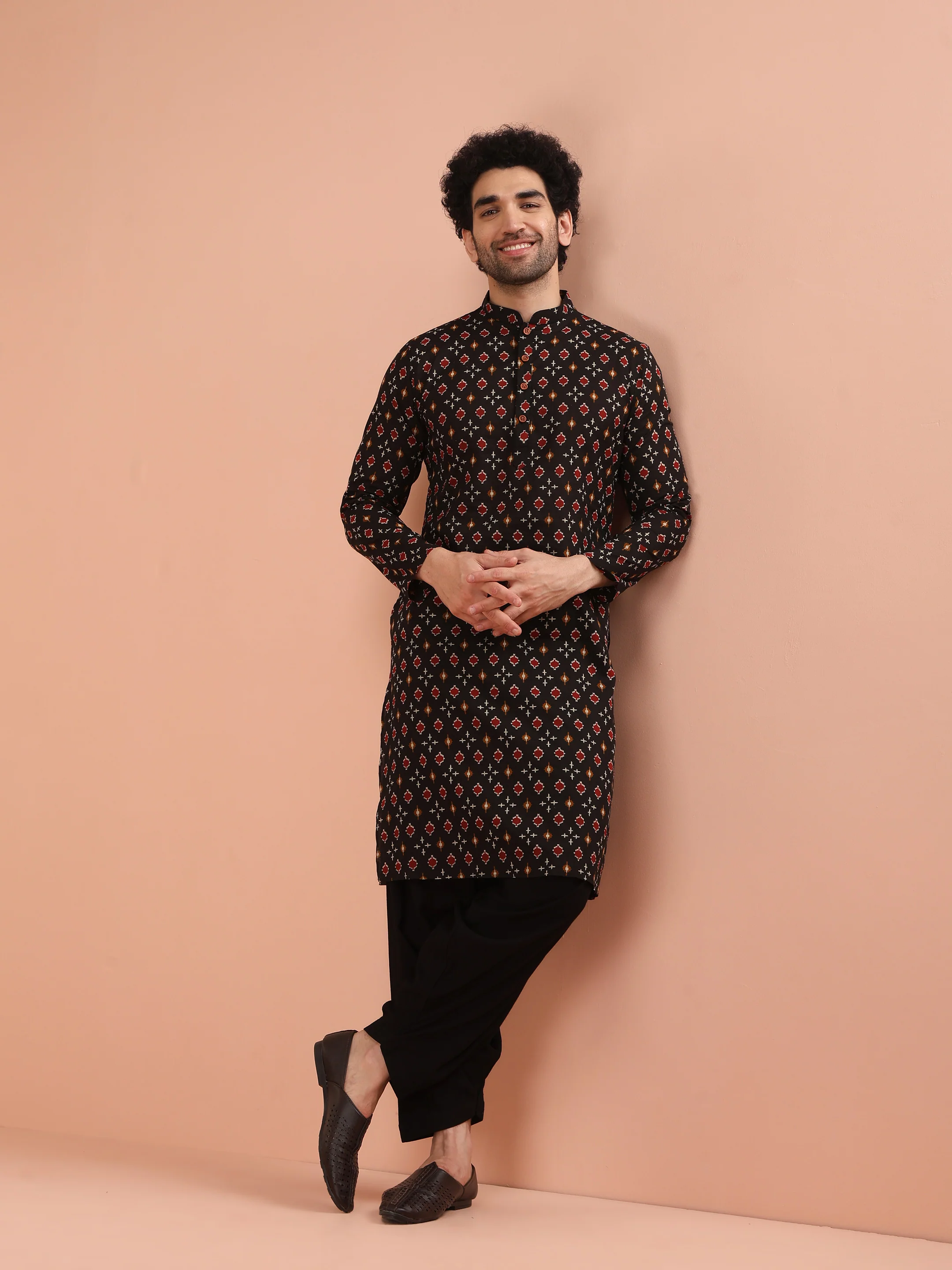 Men Black Printed Kurta - Image 3