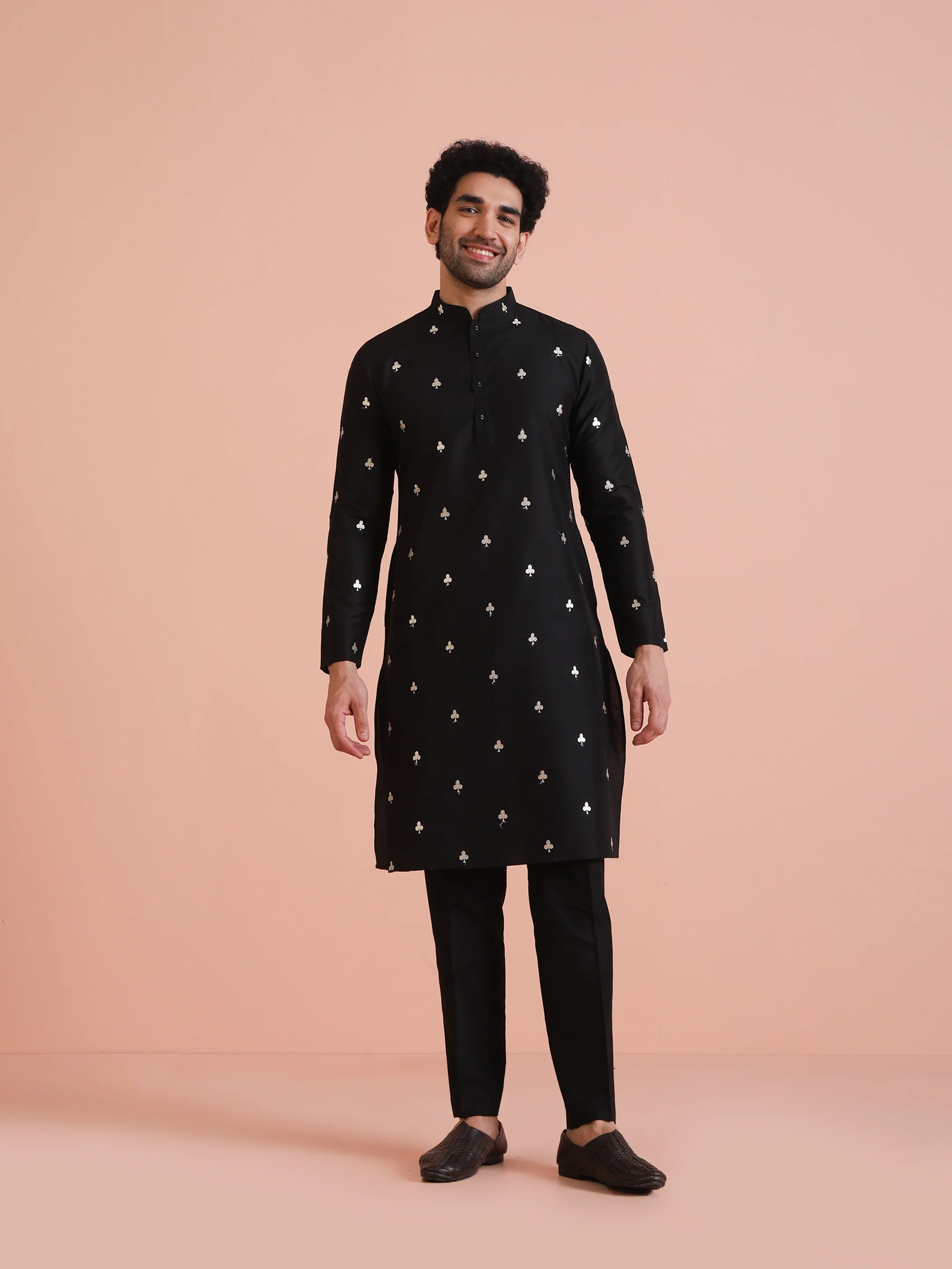 Black Cotton Embroidered Long Kurta - Image 6