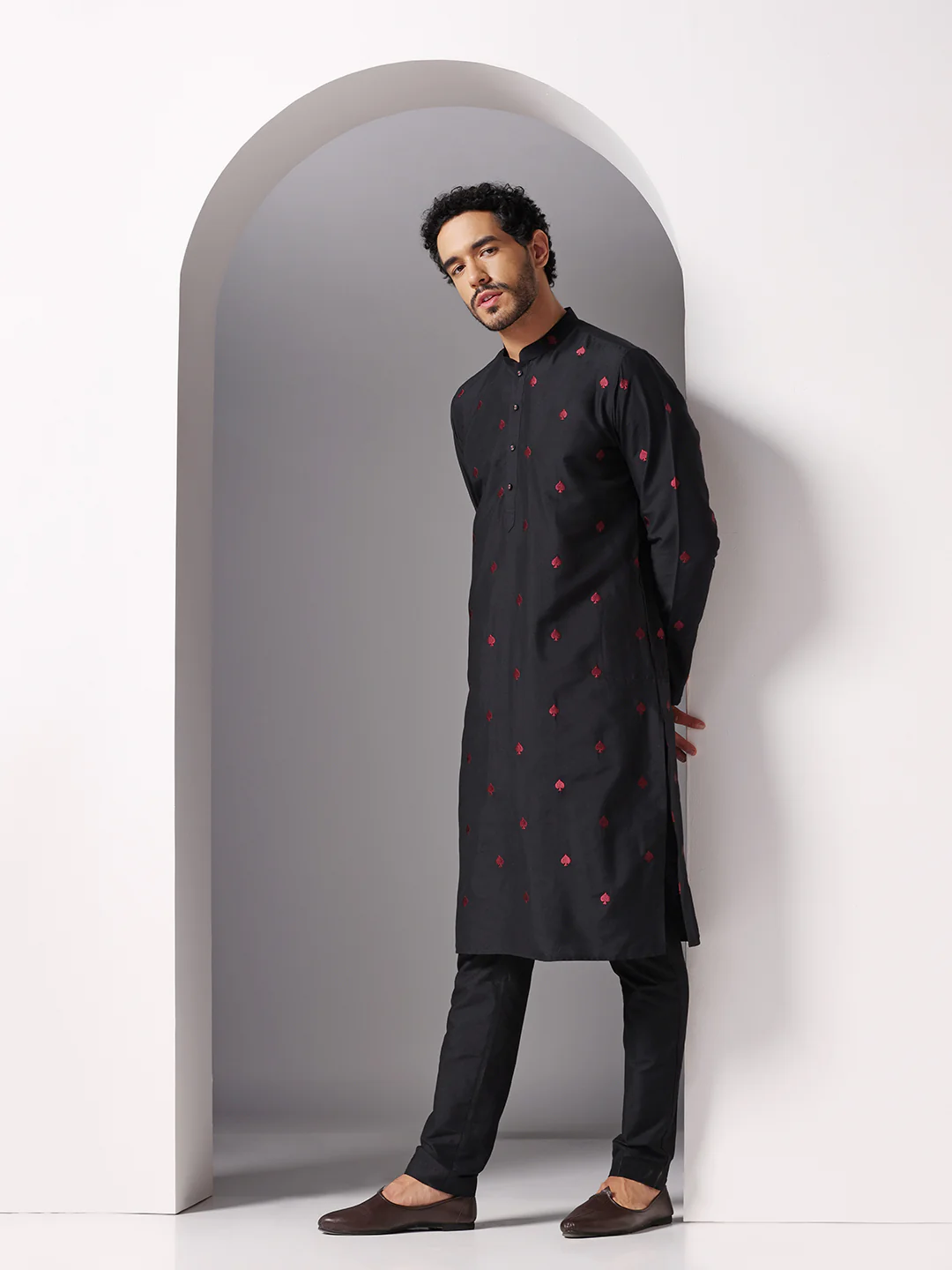 Black Cotton Embroidered Long Kurta - Image 6