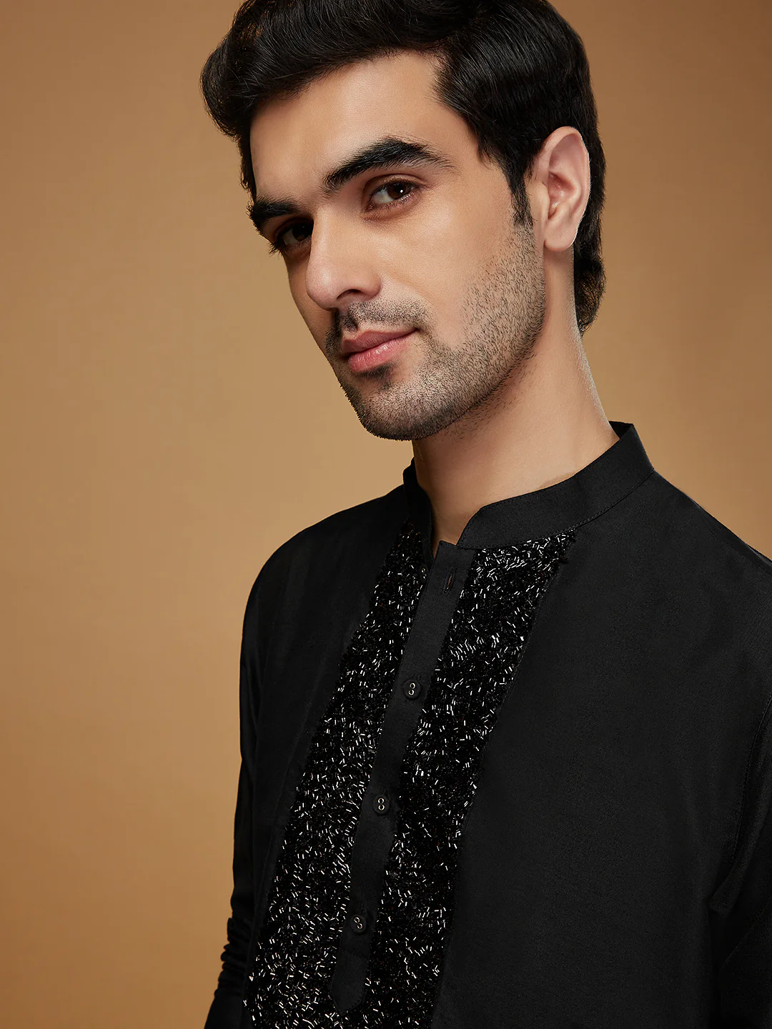 Black Embroidered Silk Blend Kurta - Image 5