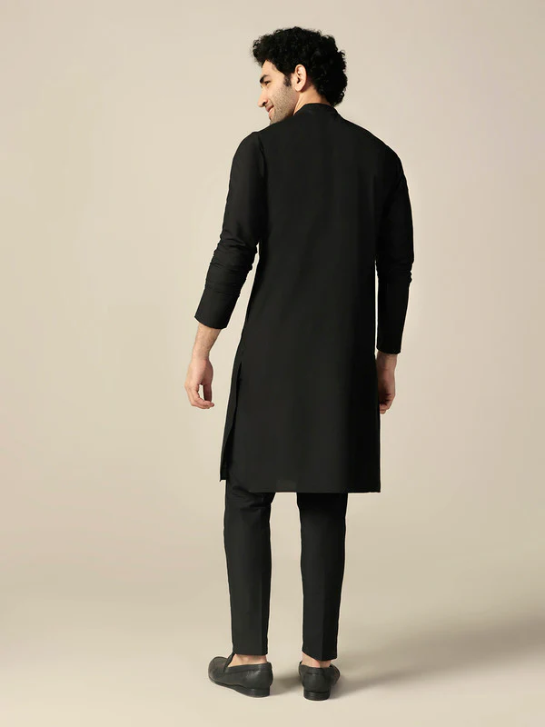 Black Silk Metallic Embellished Long Kurta - Image 4
