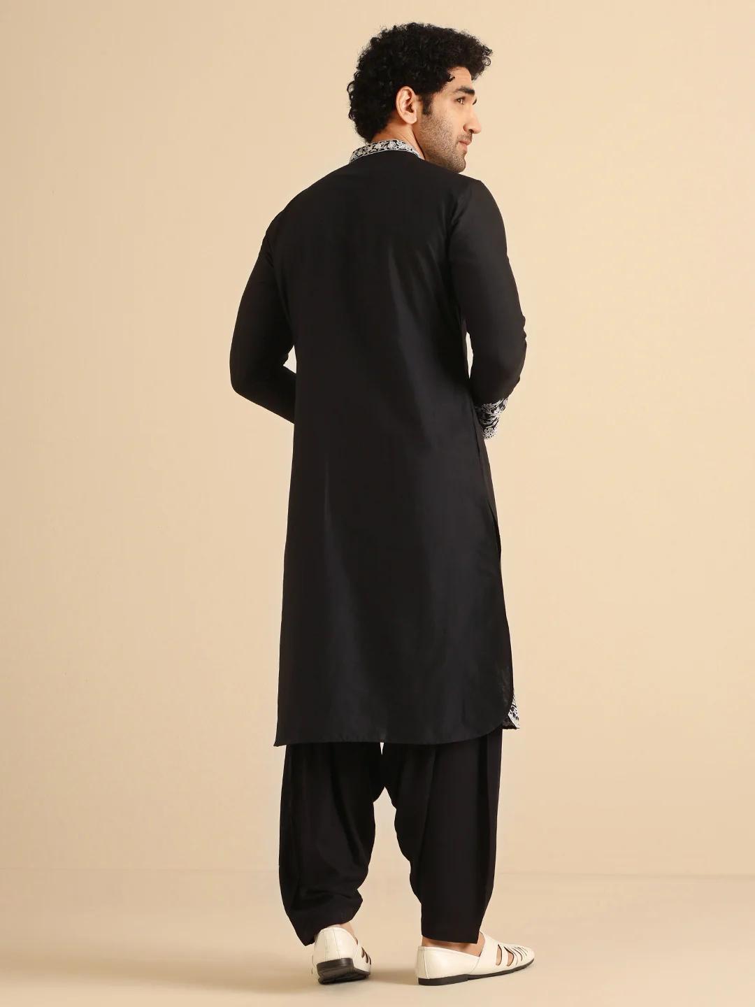 Black Cotton Embroidered Kurta Patiyala - Image 5