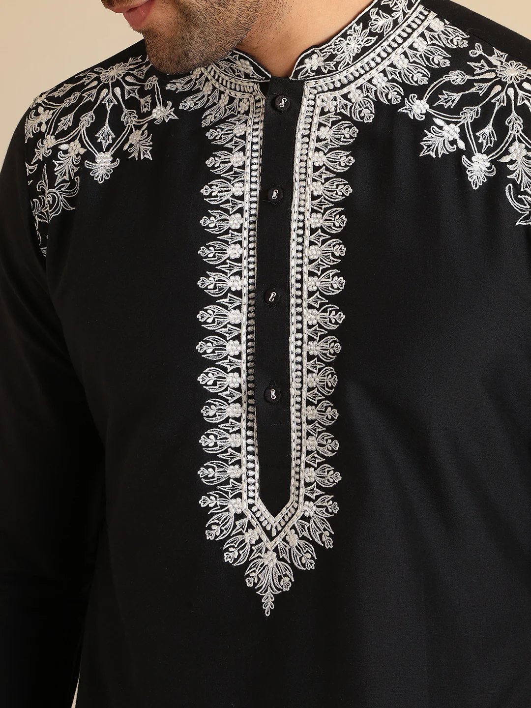 Black Cotton Embroidered Kurta Patiyala - Image 6