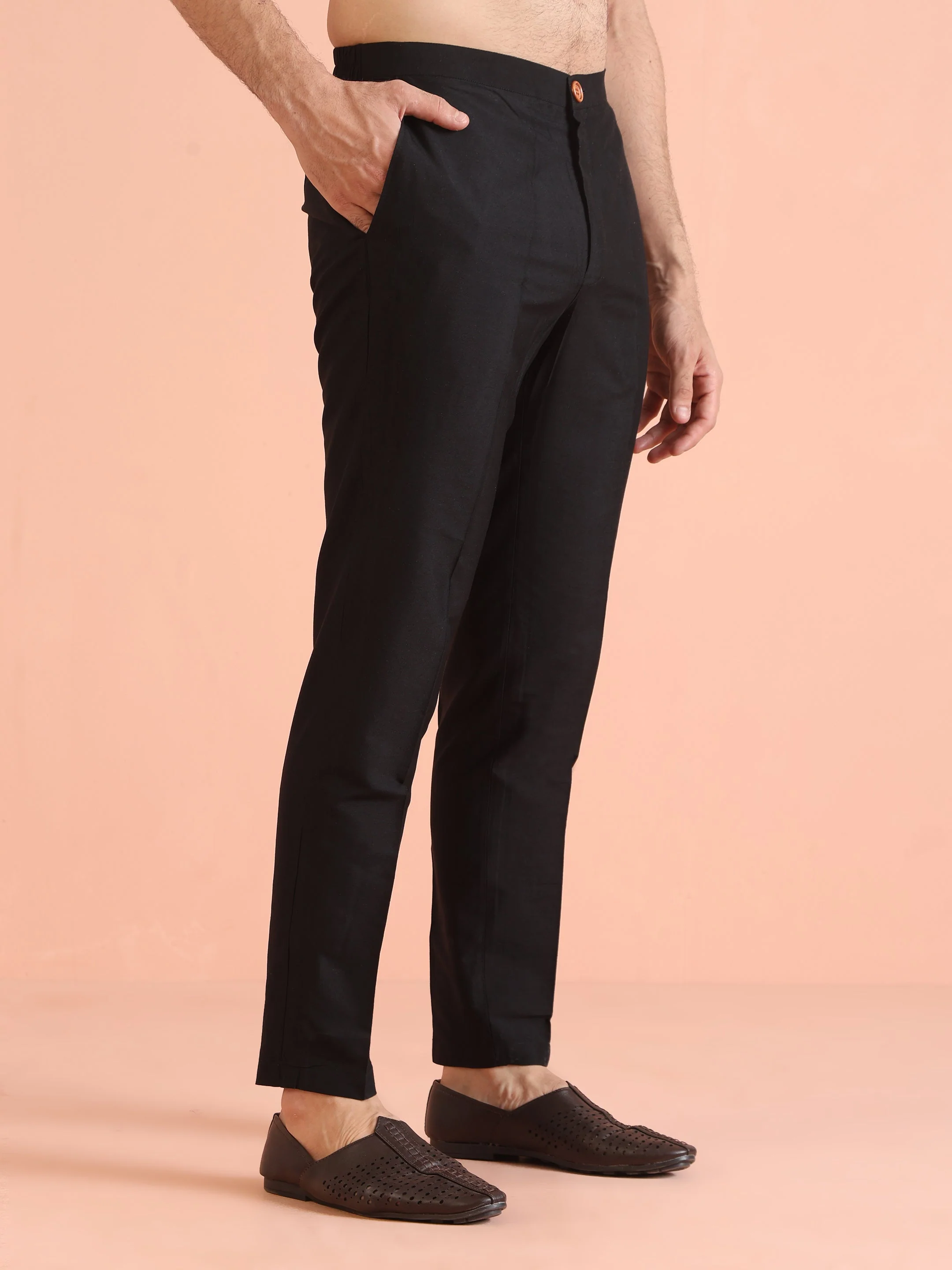Black Silk Blend Solid Mid Kurta Trouser Set - Image 22