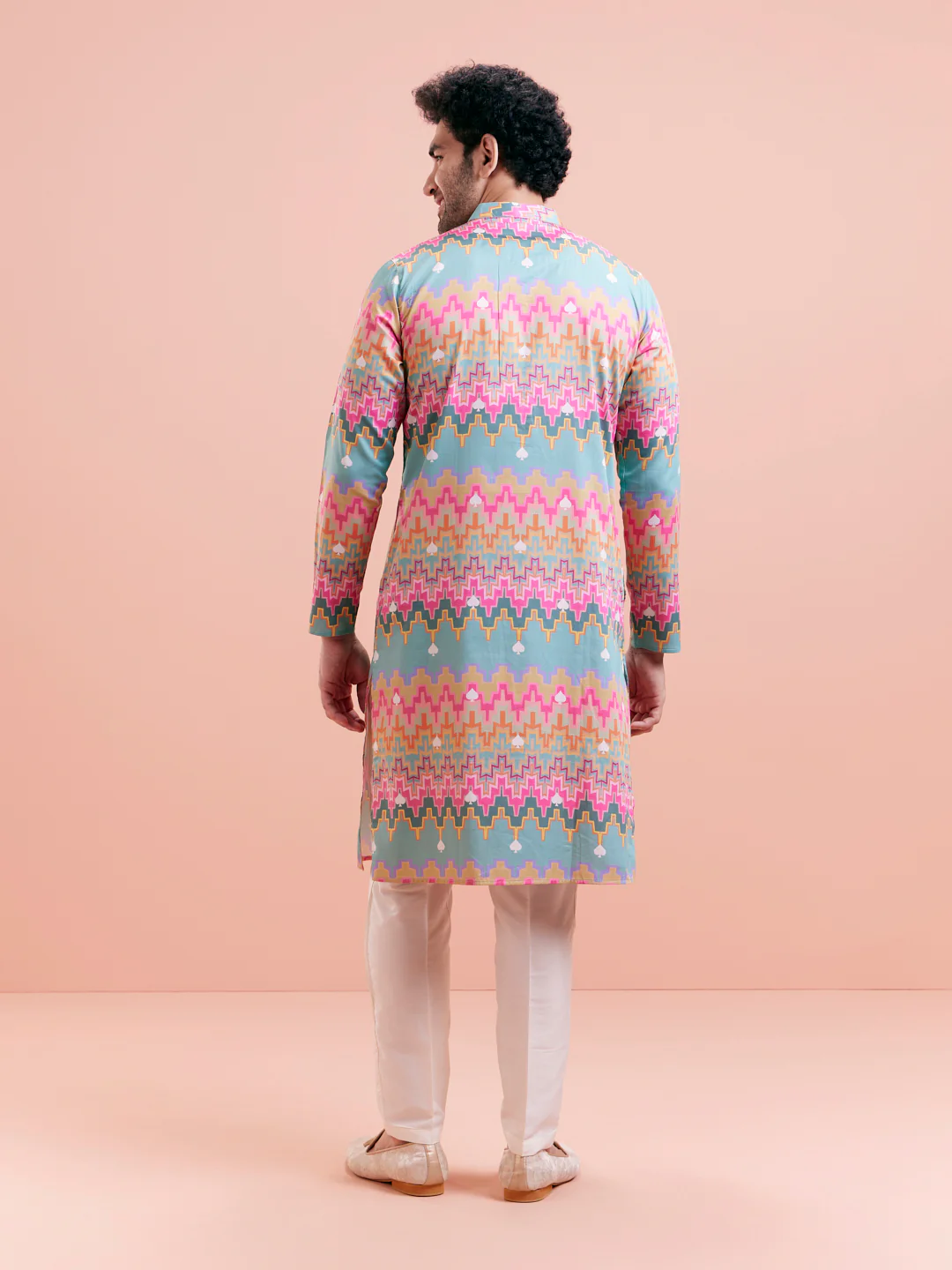 Aqua Blue Multicolor Printed Silk Kurta - Image 5