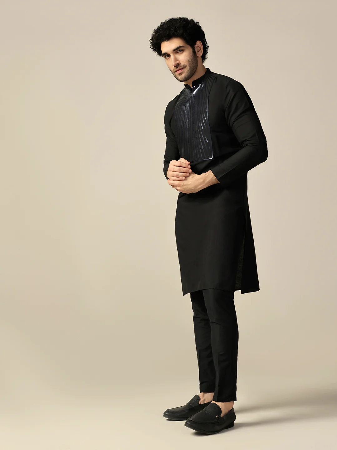 Men Black Kurta Trouser Set - Image 3
