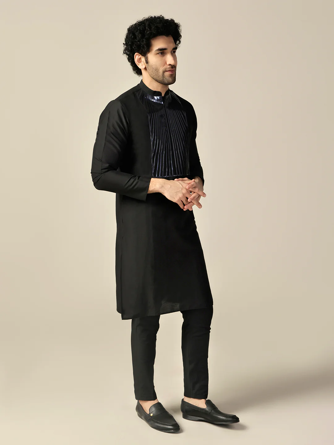 Men Black Kurta Trouser Set - Image 4