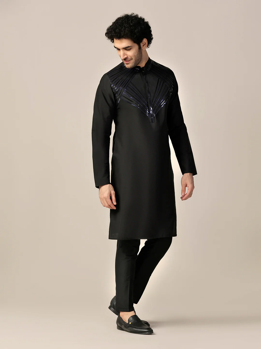 Men Black Kurta Trouser Set - Image 3