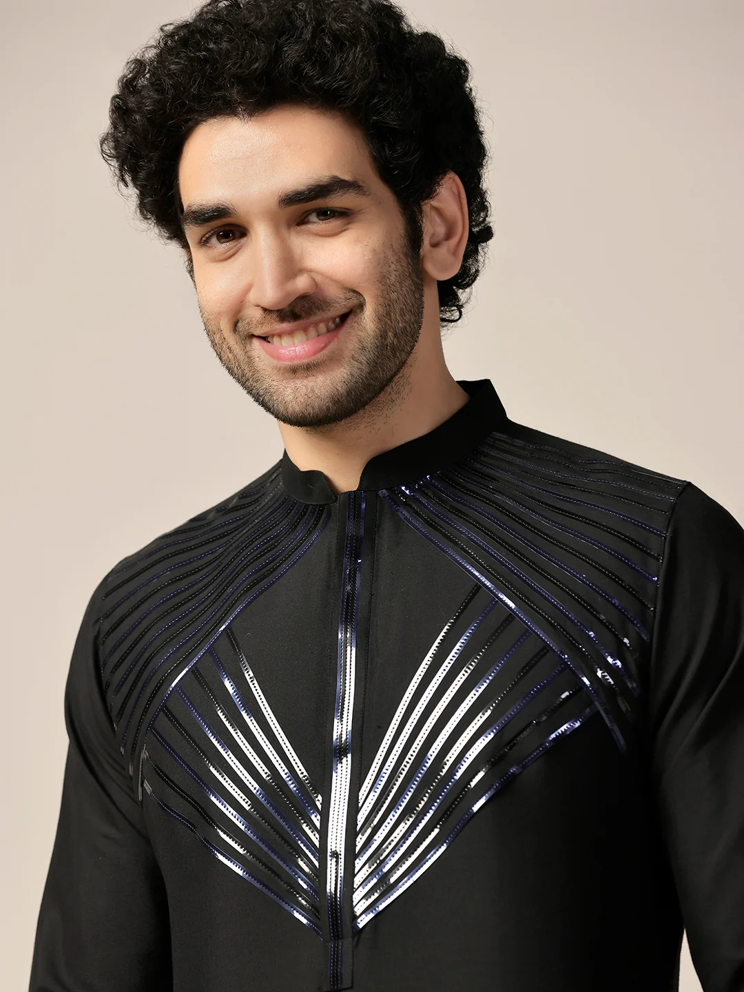 Men Black Kurta Trouser Set - Image 5