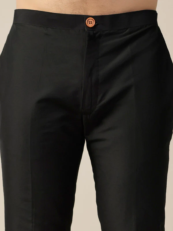 Black Silk Blend Mirror Work Kurta with Trouser - Image 7
