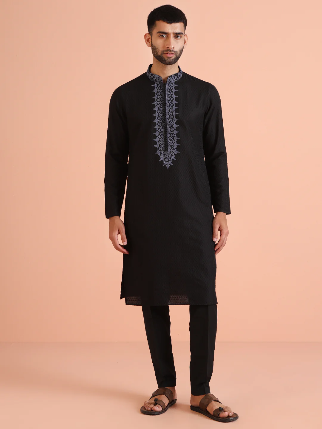 Men Black Kurta Trouser Set - Image 2