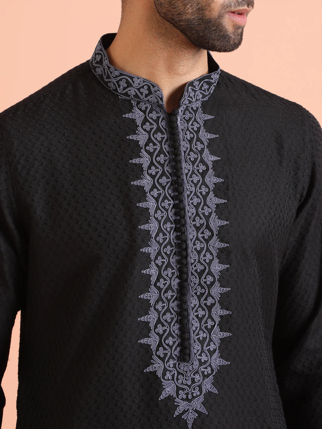 Men Black Kurta Trouser Set - Image 6