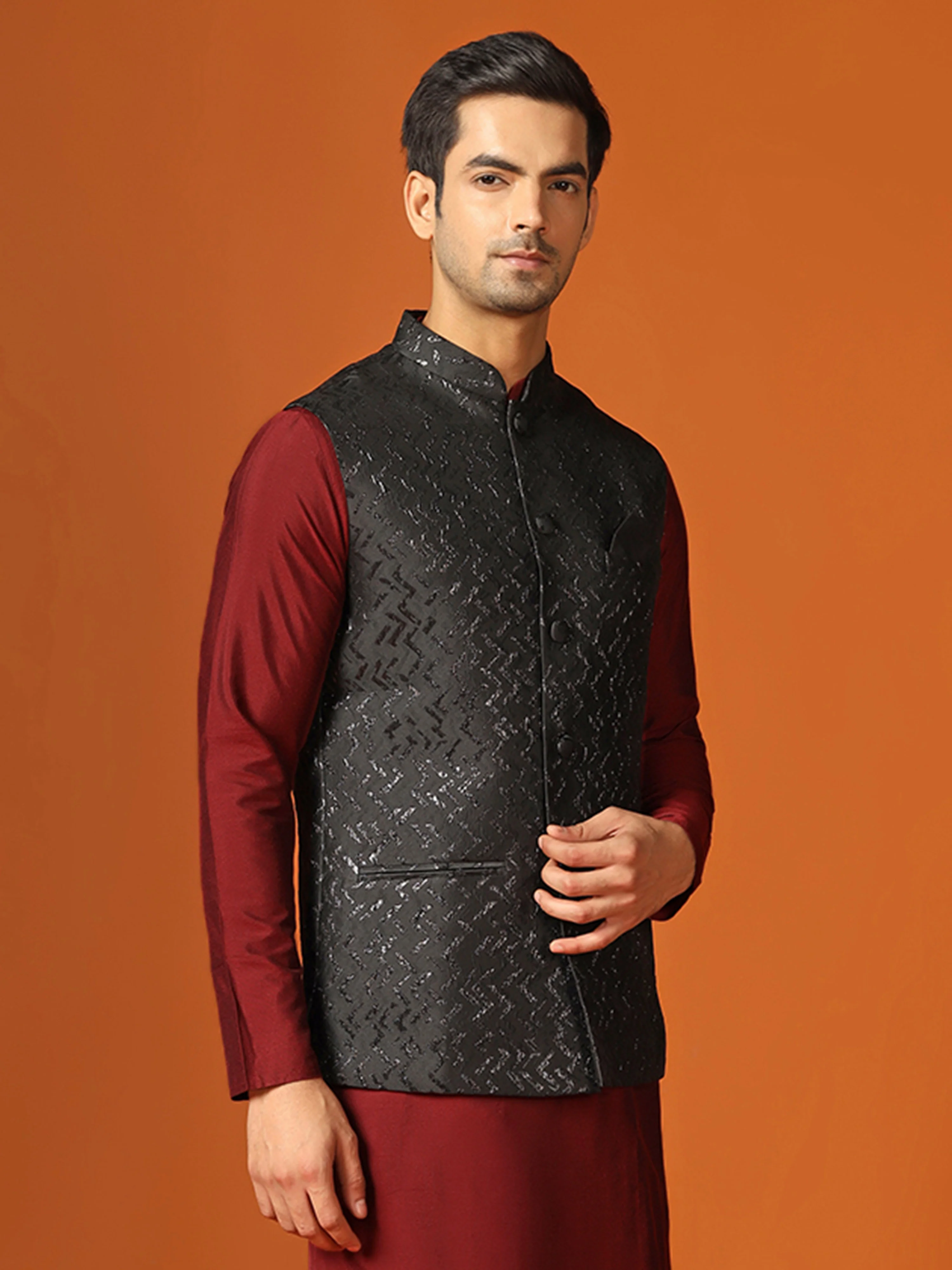 Kisah Men Black Nehru Jacket (Set of 1) - Image 2