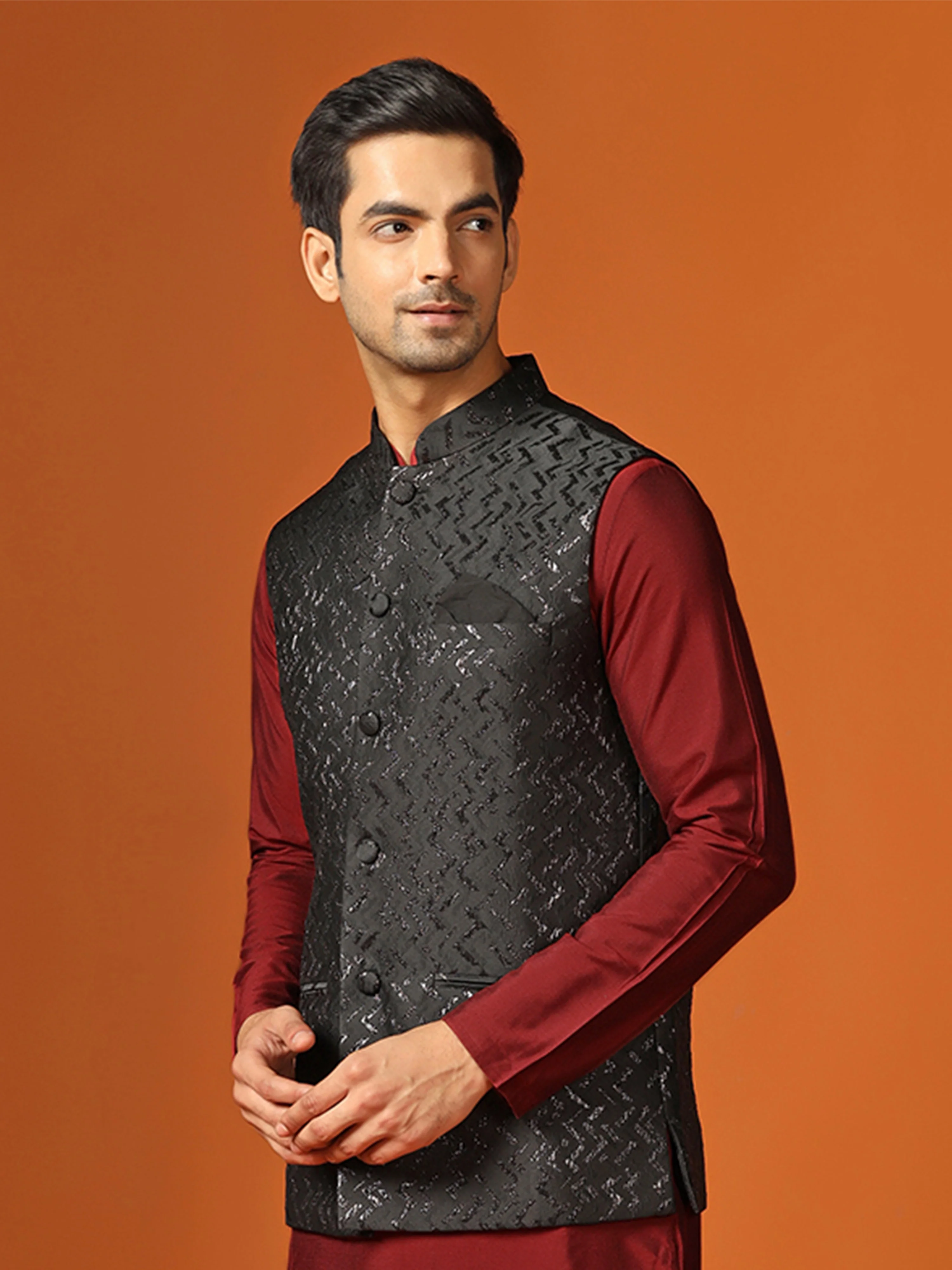 Kisah Men Black Nehru Jacket (Set of 1) - Image 3