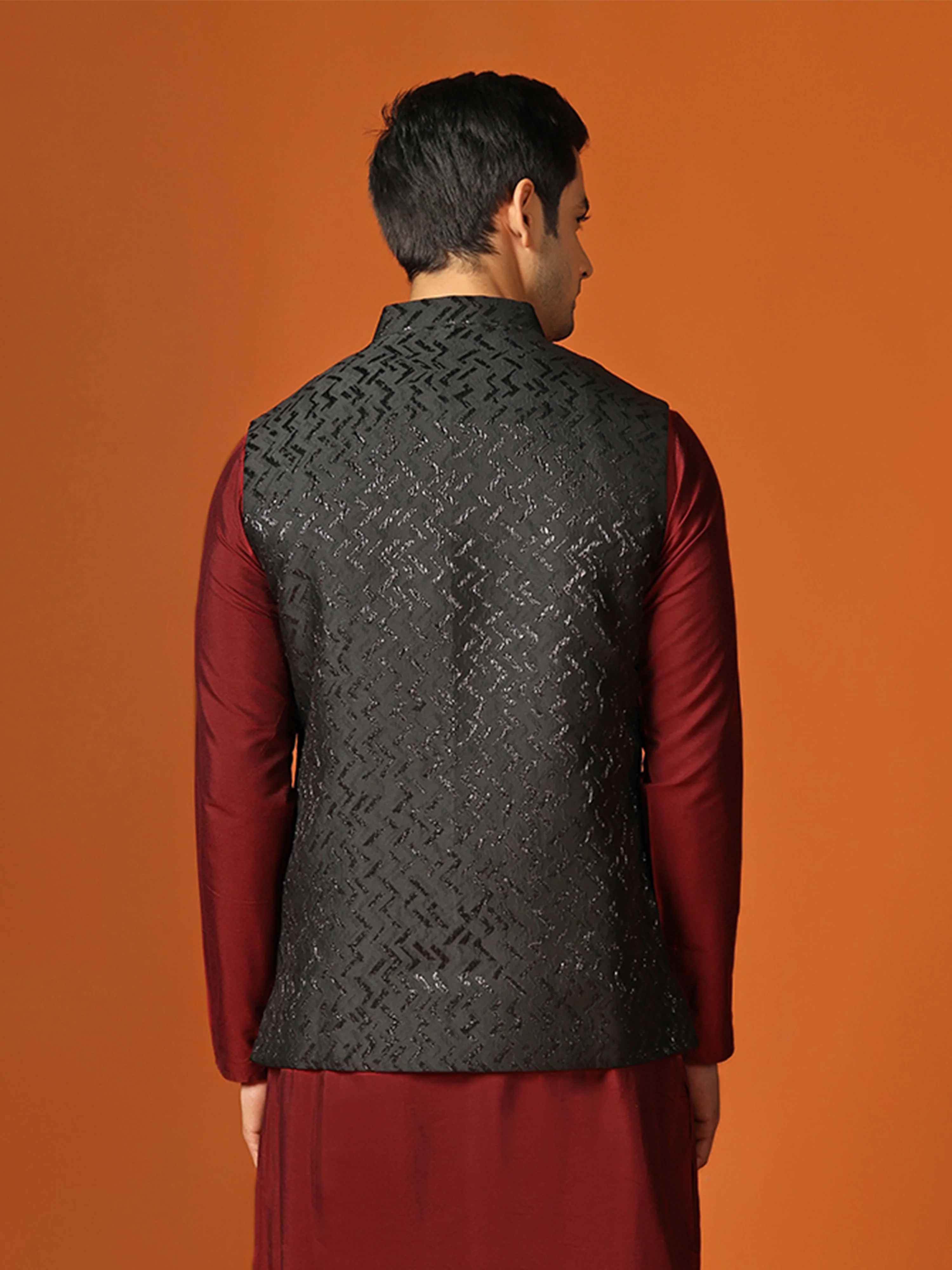 Kisah Men Black Nehru Jacket (Set of 1) - Image 4