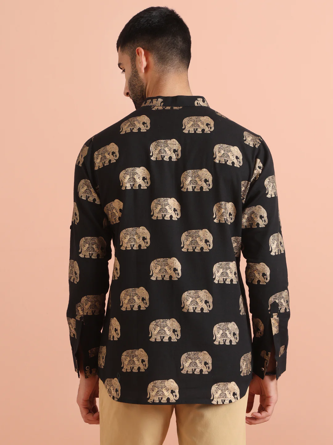 Black Elephant Print Short Kurta - Image 4