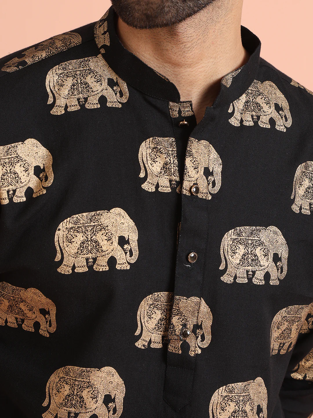 Black Elephant Print Short Kurta - Image 5